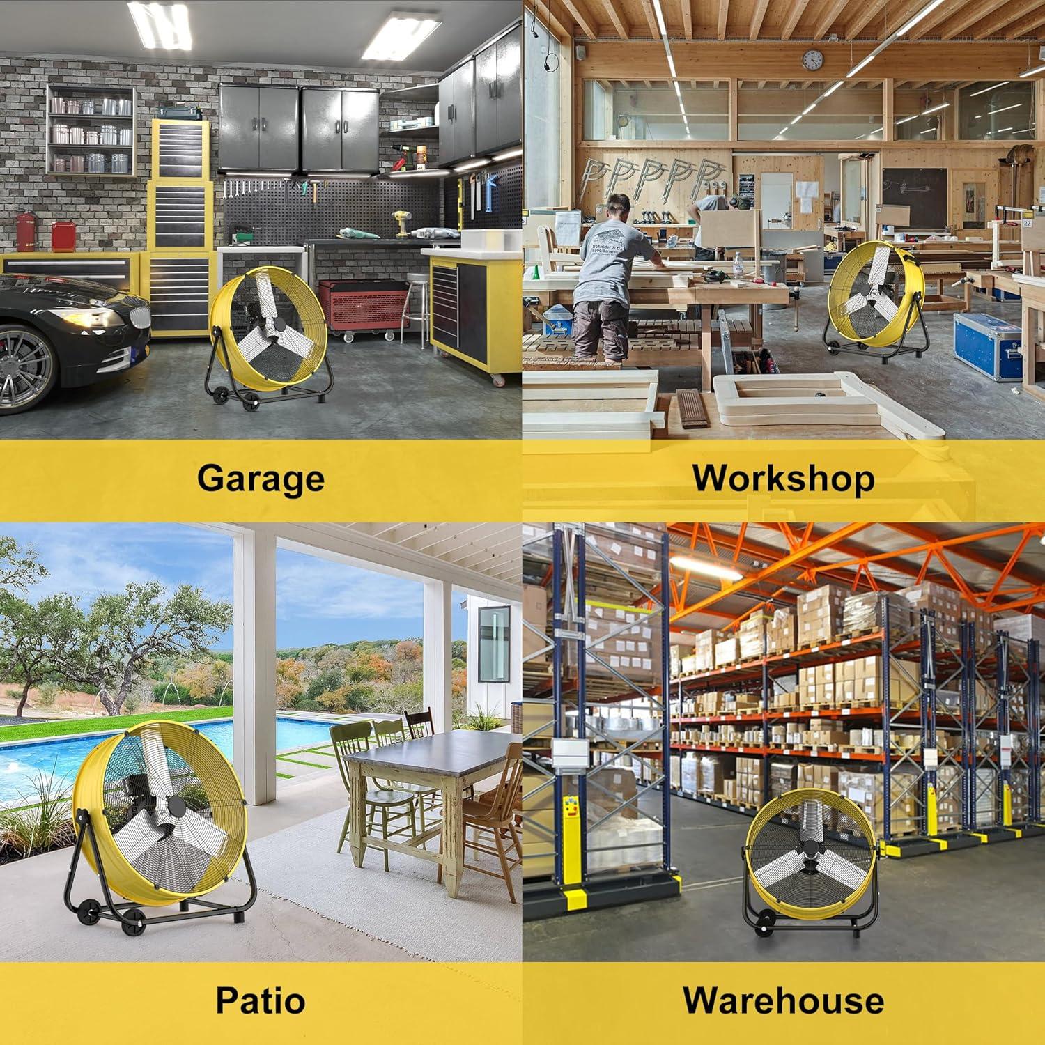 Uthfy 14000 CFM Heavy Duty Industrial Drum Fan, 30 Inch 550W High Velocity Floor Fan with 3 Speeds, 360° Tilt Metal Garage Fan for Warehouse, Commercial, Workshop, Factory and Basement