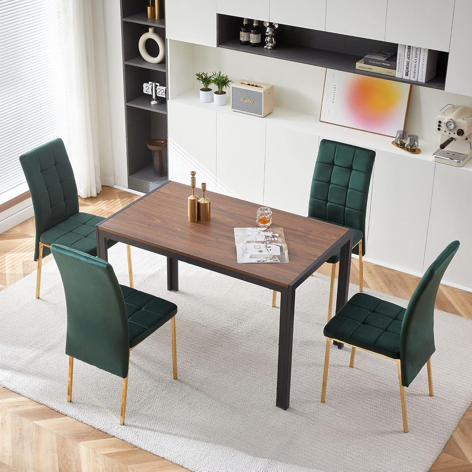 Walnut and Black Rectangular MDF Dining Table with Metal Legs