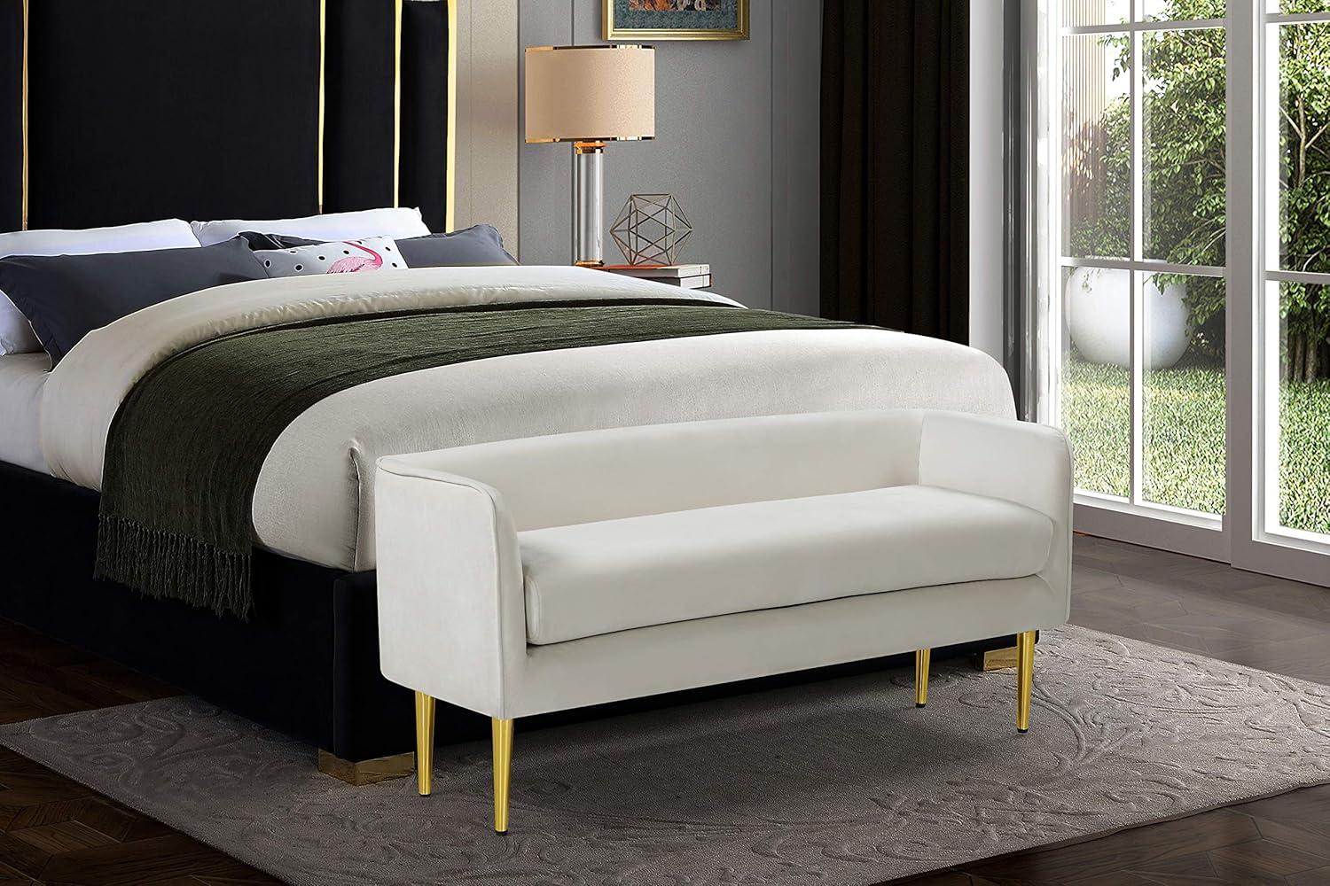 Audrey 52'' Cream Velvet Bench with Gold Metal Legs