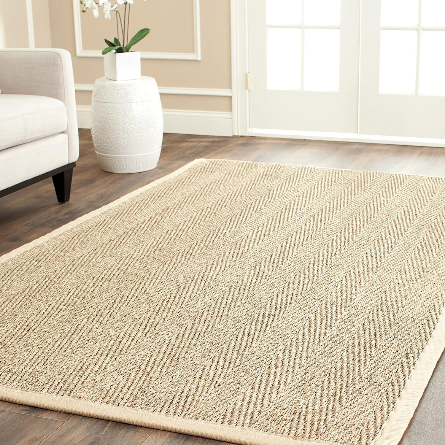 Coastal Charm Handwoven Natural & Black Cotton Seagrass Runner Rug 2'6" x 10'