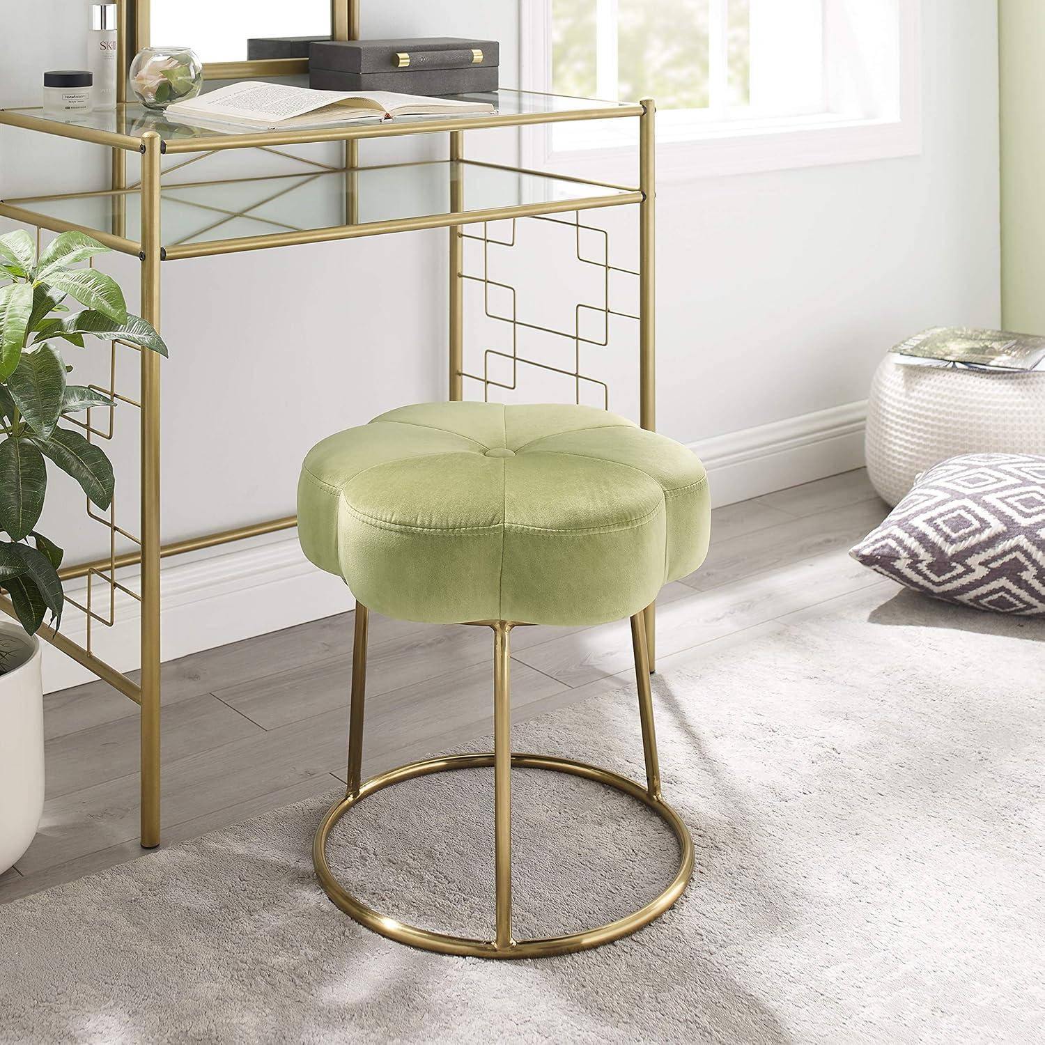 Seraphina Gold Plated Base Light Green Velvet Vanity Stool