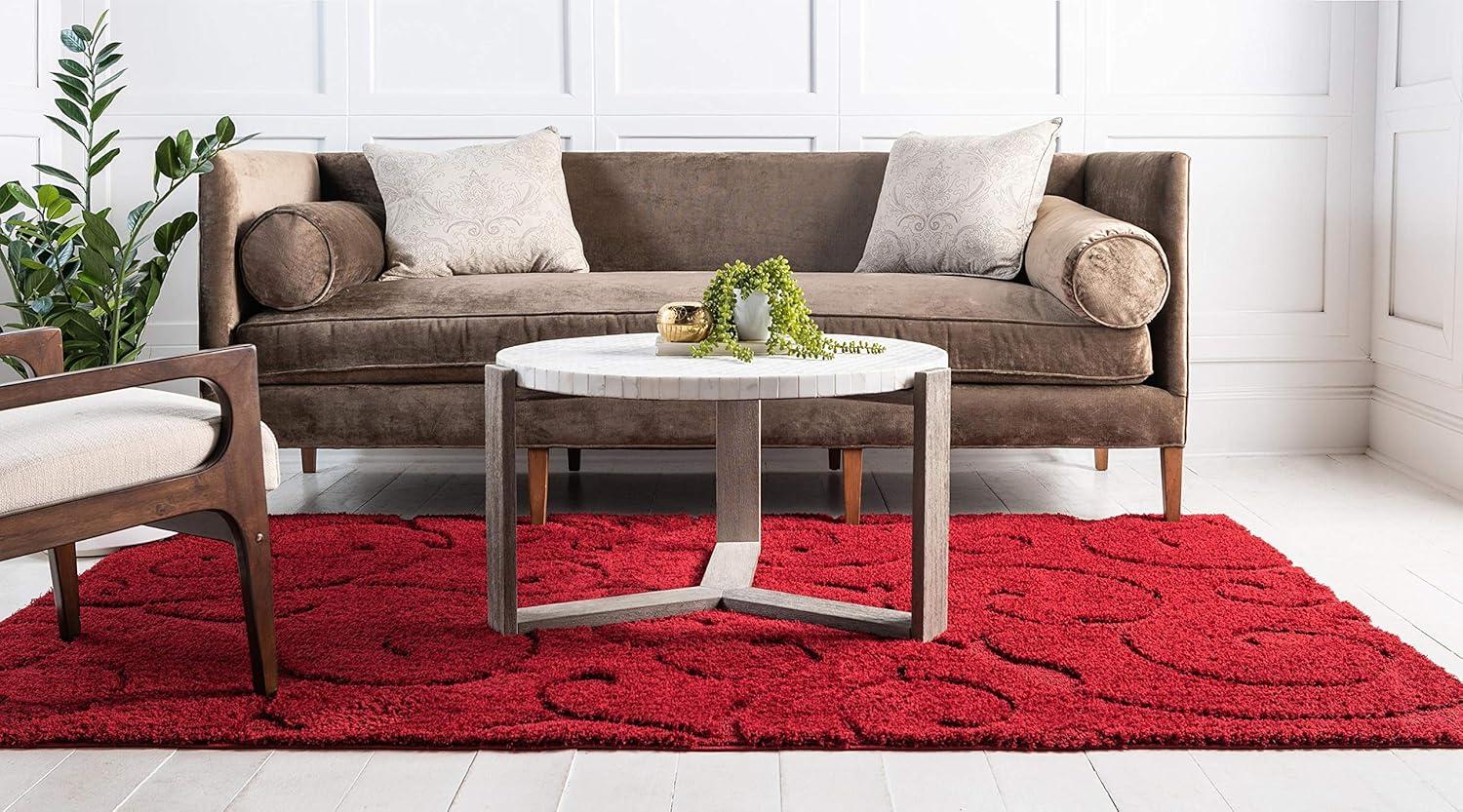 Unique Loom Floral Shag Collection Area Rug - Carved (9' x 12' Rectangle Red)