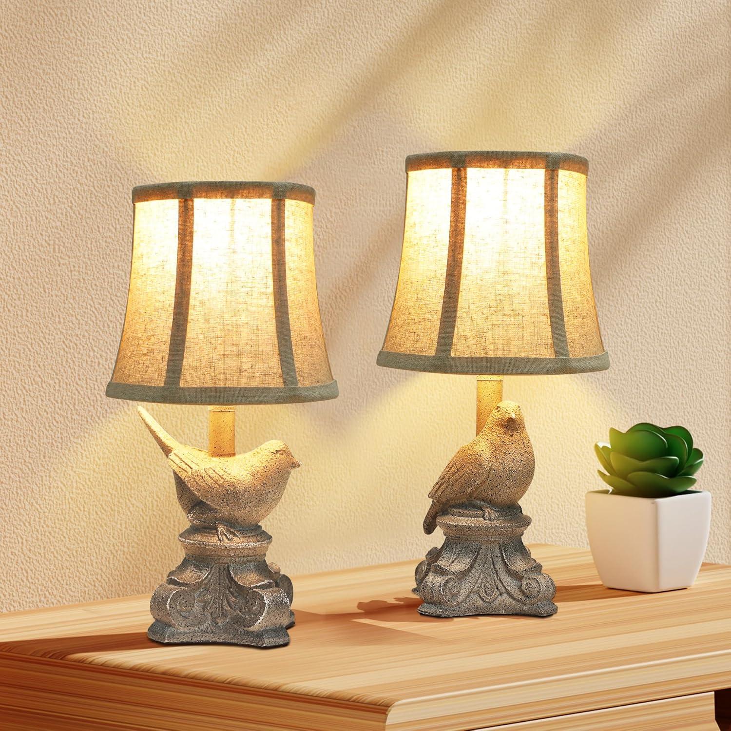 Ophelia & Co. Small Table Lamp Set Of 2 Farmhouse Table Lamps UL Bedside Nightstand Resin Lamps Bird Shape For Bedroom, Living Room, Rustic Vintage, Home Office
