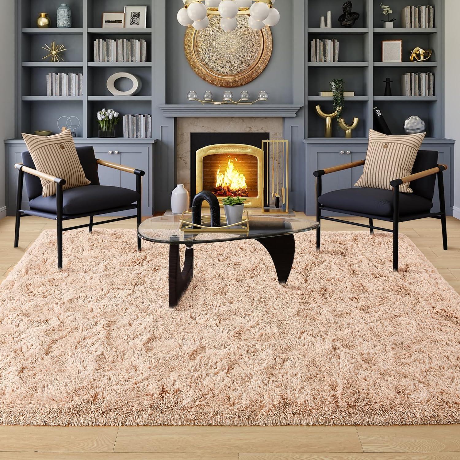 Beige 5x8 Faux Fur Shaggy Area Rug