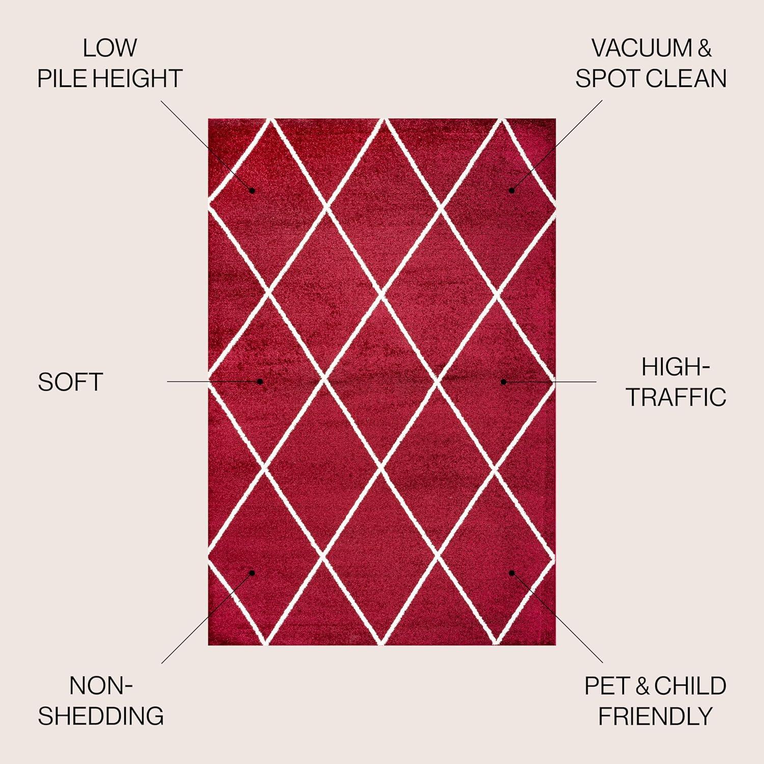 4'x6' Cole Minimalist Diamond Trellis Area Rug, Red/White - JONATHAN Y