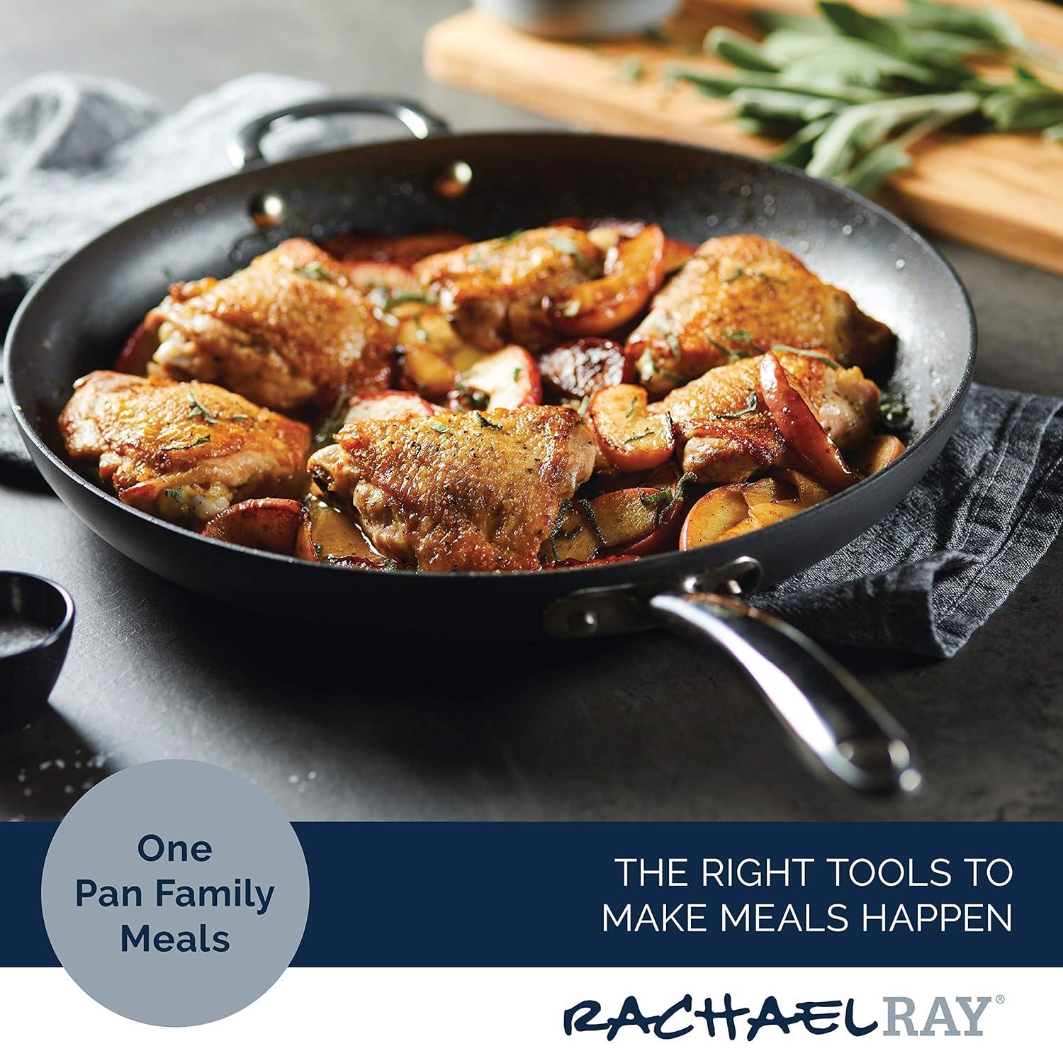 Rachael Ray Hard Anodized 14 inch Nonstick Frying Pan with Helper Handle, Gray