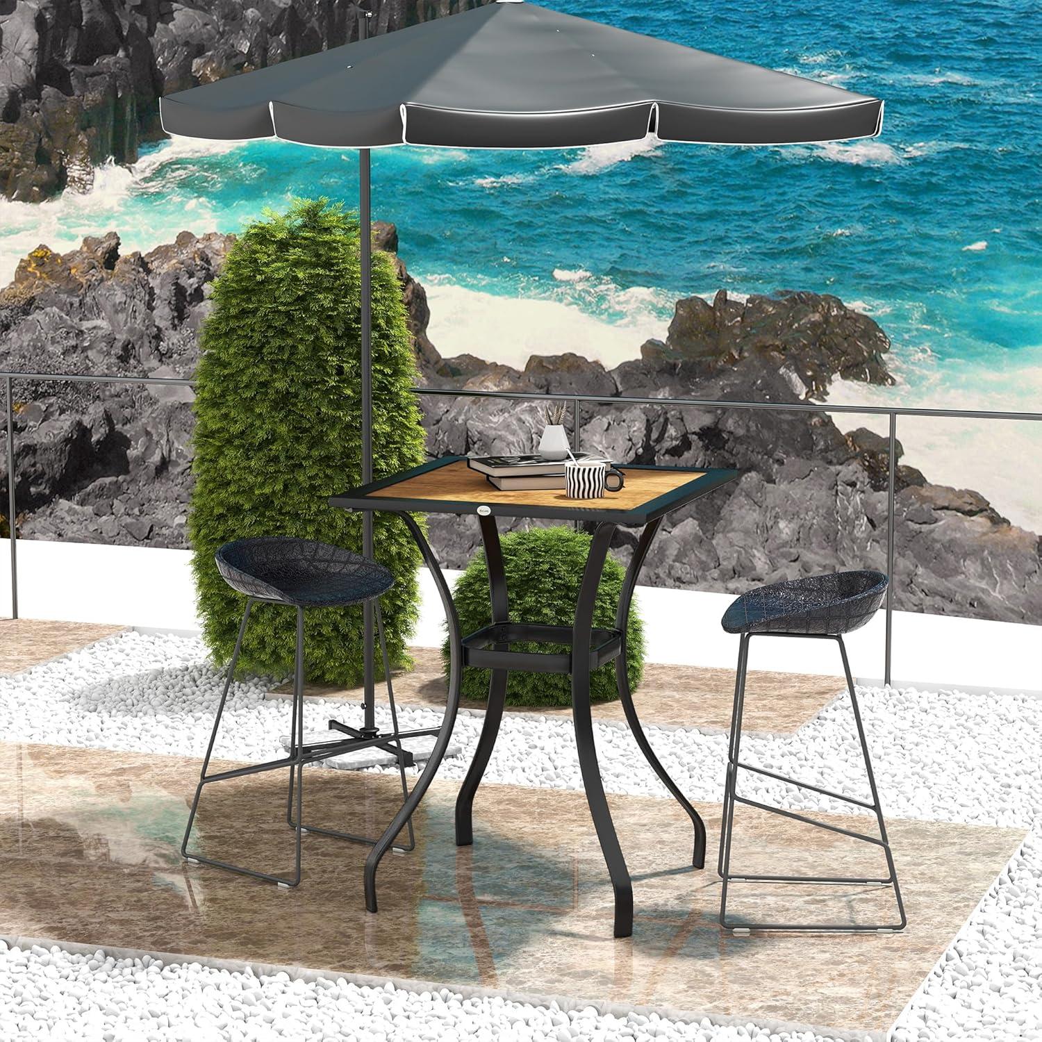 Outsunny 28" Outdoor Dining Table, Faux Wood Patio Furniture, Square Wood-Like Garden Table with Water Safe Design for Deck, Backyard, Lawn, Brown