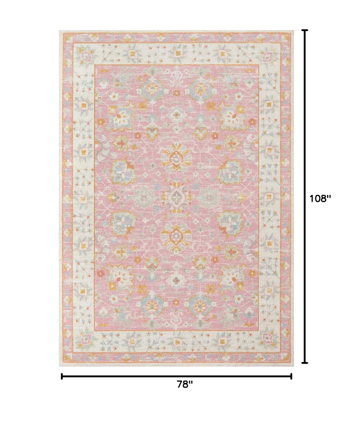 6'6"x9' Anatolia Riylnn Area Rug Pink - Momeni: Wool & Nylon, Bohemian Floral, Low Pile, Machine Made, Indoor Use