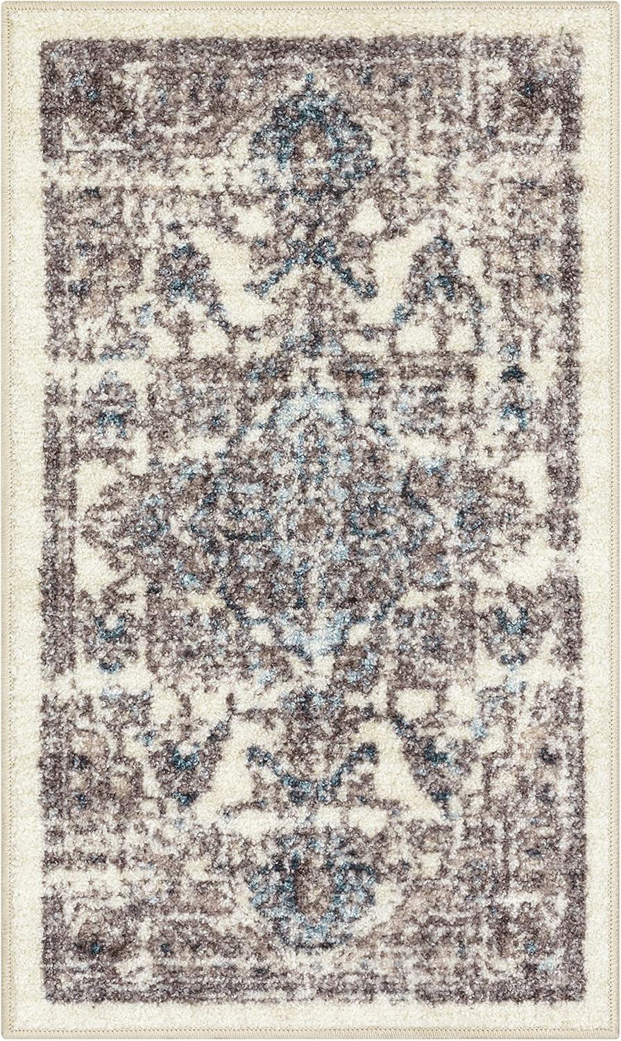 Maples Rugs Distressed Tapestry Border Washable Small Entryway Accent Rug for Indoor, 1'8" x 2'10", Beige