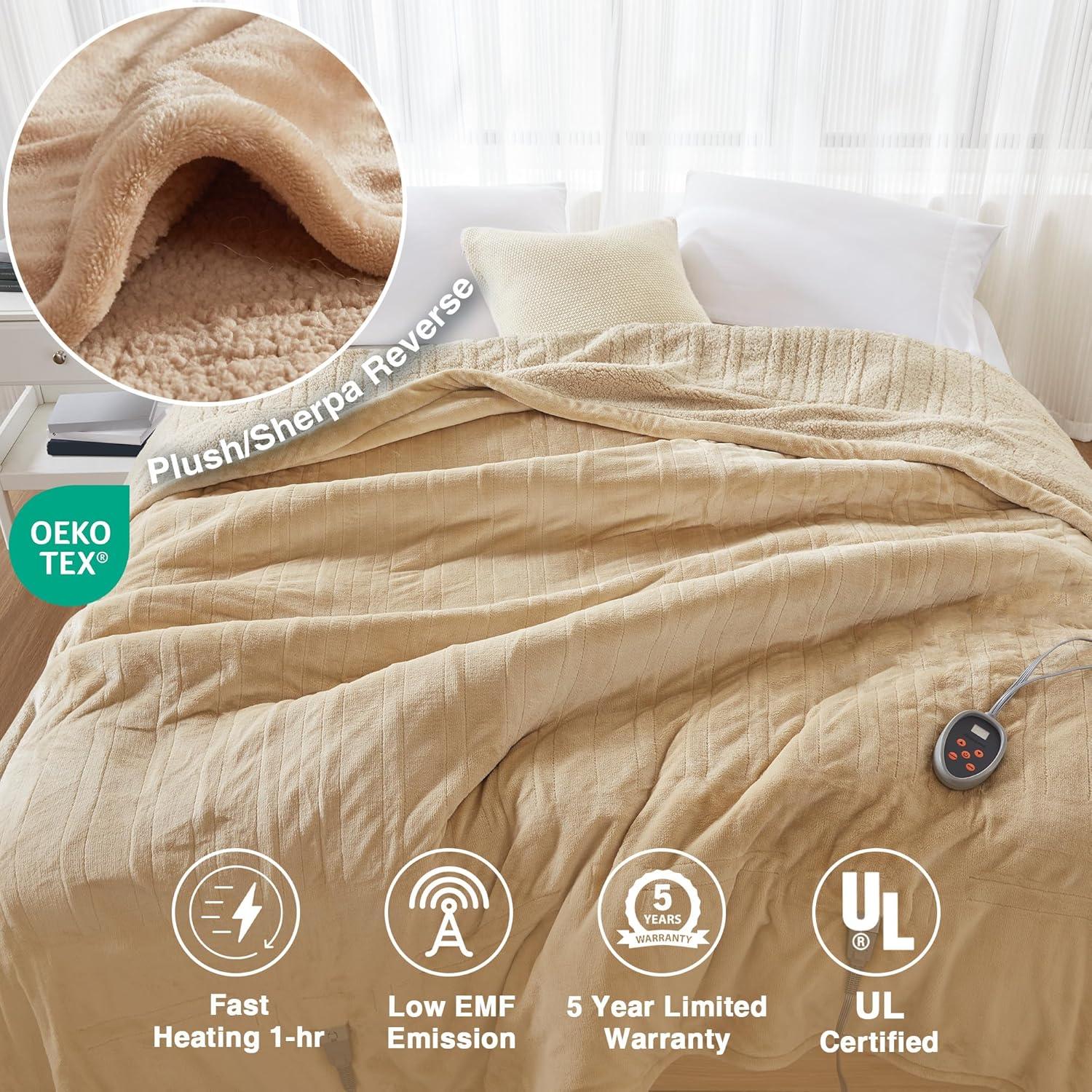 Beautyrest Beautyrest Heated Oversized Microlight to Berber Blanket