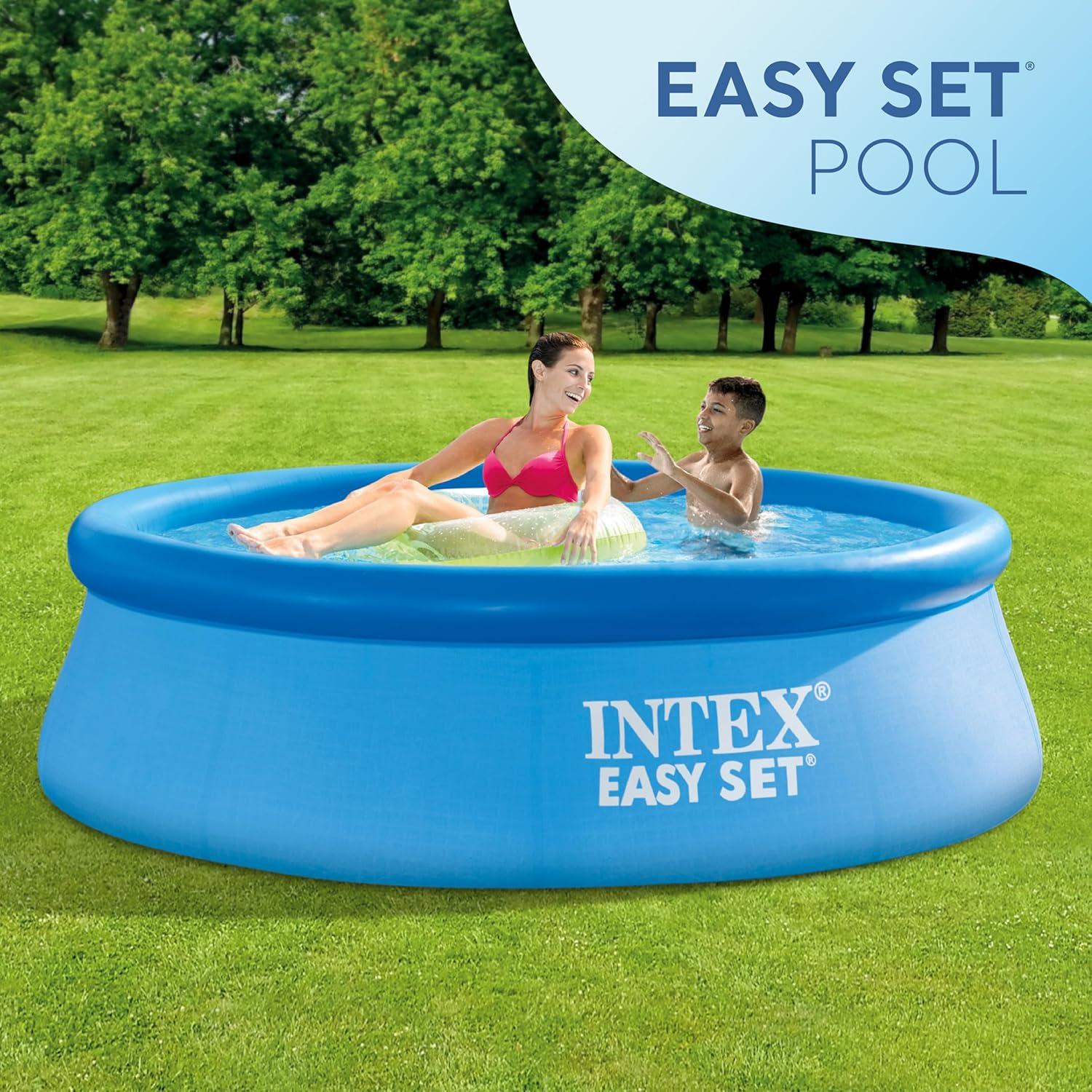 Intex Easy Set 8 Foot x 30 Inch Inflatable Round Above Ground Outdoor Backyard Swimming Pool with Protective Round Vinyl Pool Cover