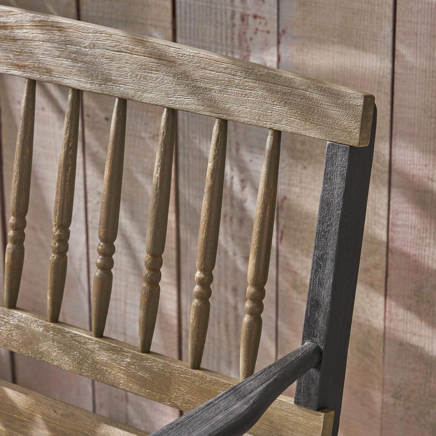 Gray and Black Acacia Wood Farmhouse Bench with Shelf