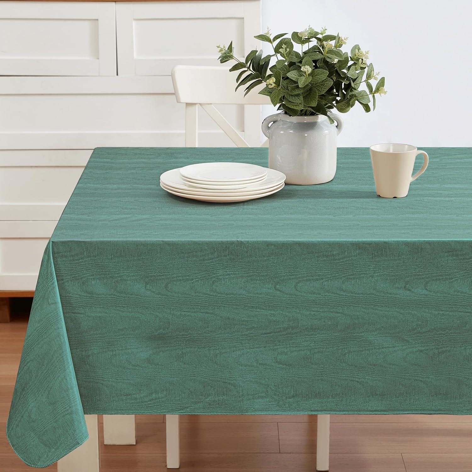 Hunter Green Moire Wavy Solid 52 x 52 inch Square Vinyl Dining Tablecloth with Flannel Backing