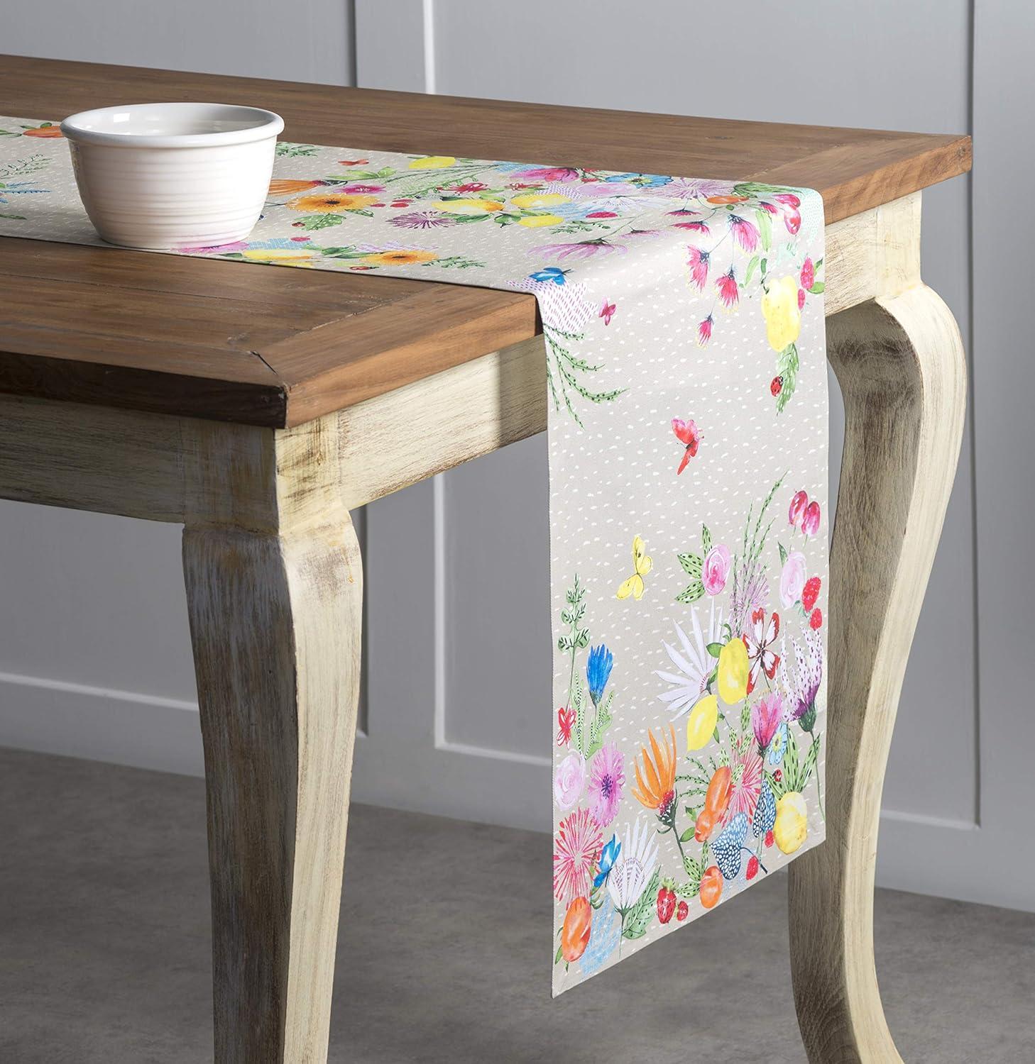 Beige Floral Cotton Single Layer Table Runner