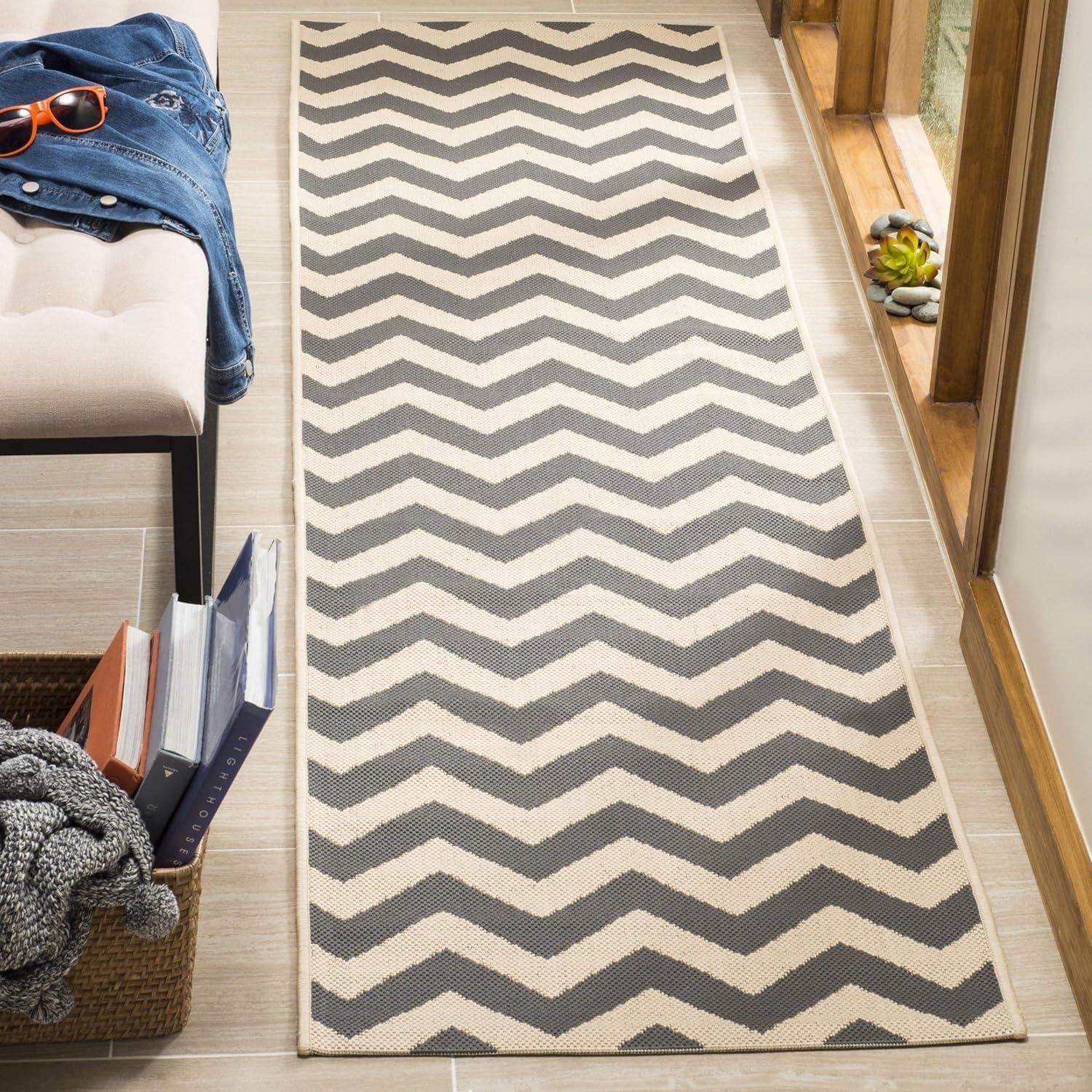 Grey and Beige Chevron Indoor/Outdoor Runner Rug