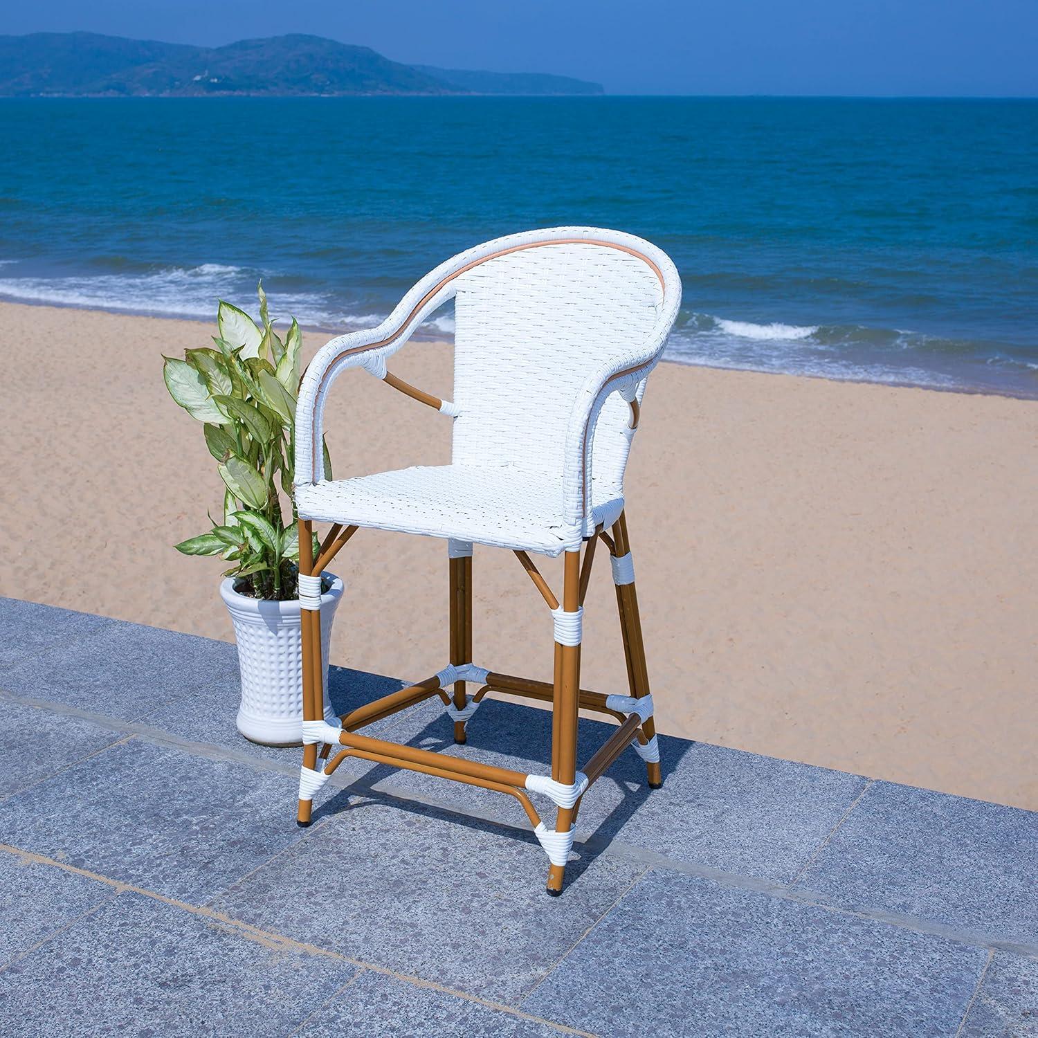 California Counter Stool With Arms - Indoor/Outdoor - PAT7533 - White - Safavieh