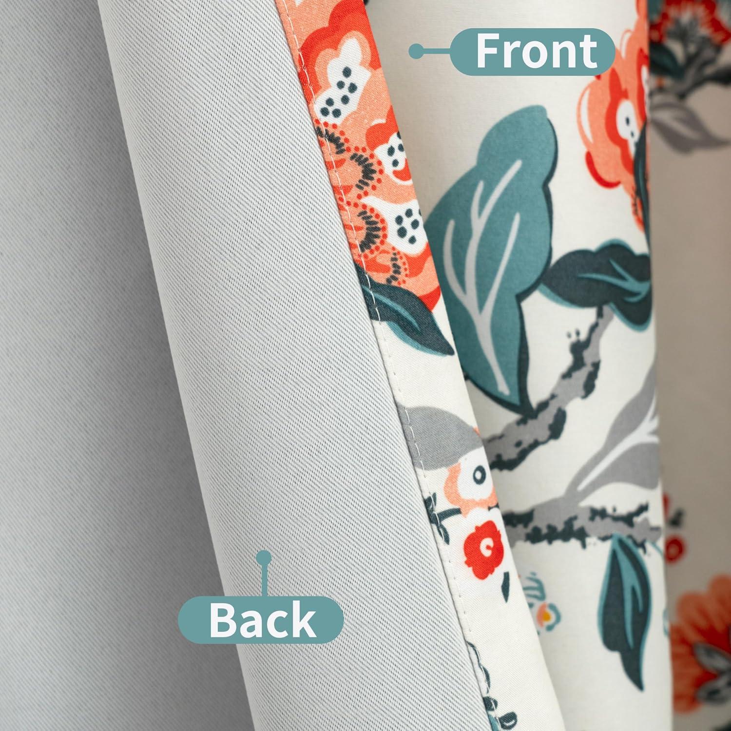 DriftAway Ada Floral Lined Thermal Insulated Room Darkening Blackout Grommet Window Curtains, 2 Panels, 52" x 72", Ivory Orange Teal