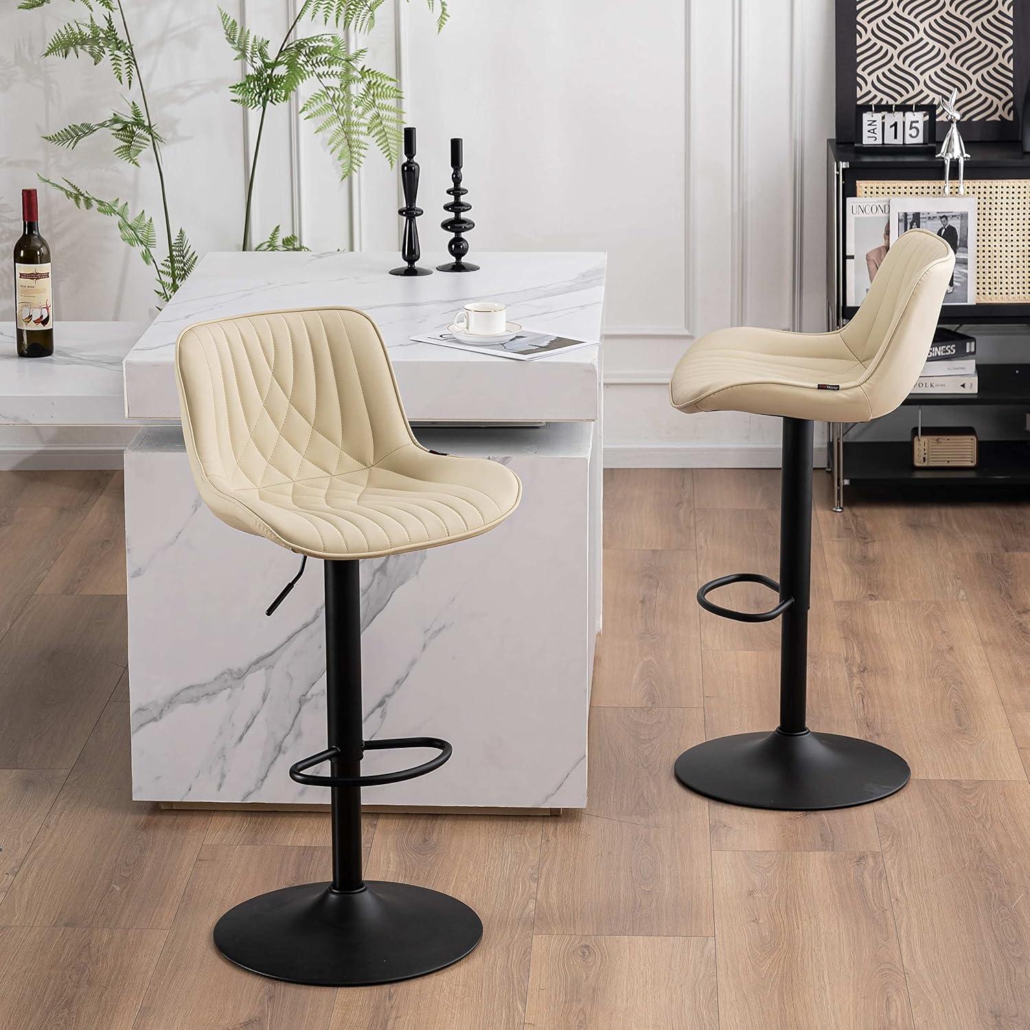 Zager Swivel Adjustable Height Bar Stools, Leather Upholstered Counter Stools, Modern Pub Stool