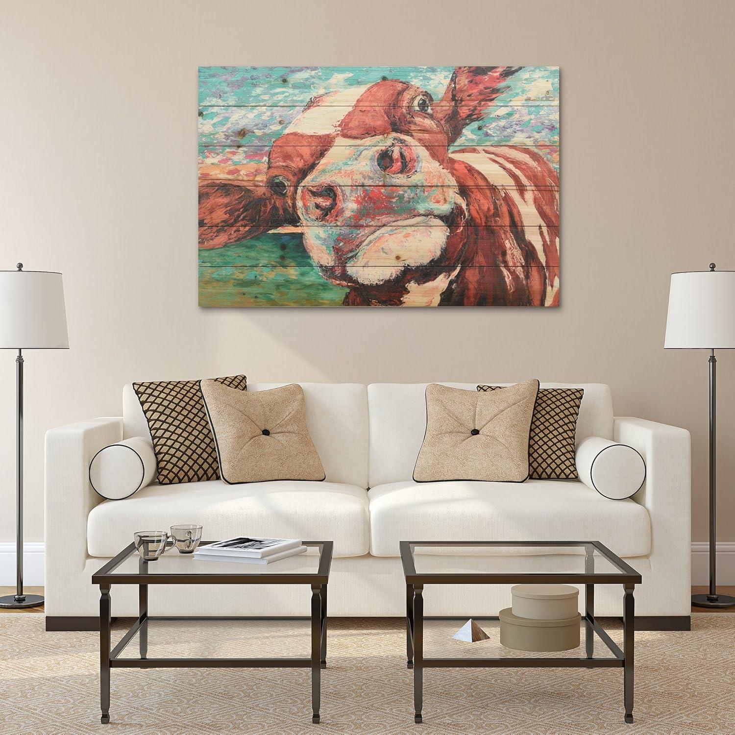 Empire Art Direct ADL-148530-2436 Fine Art Giclee Printed on Solid Fir Wood Planks - Curious Cow 1