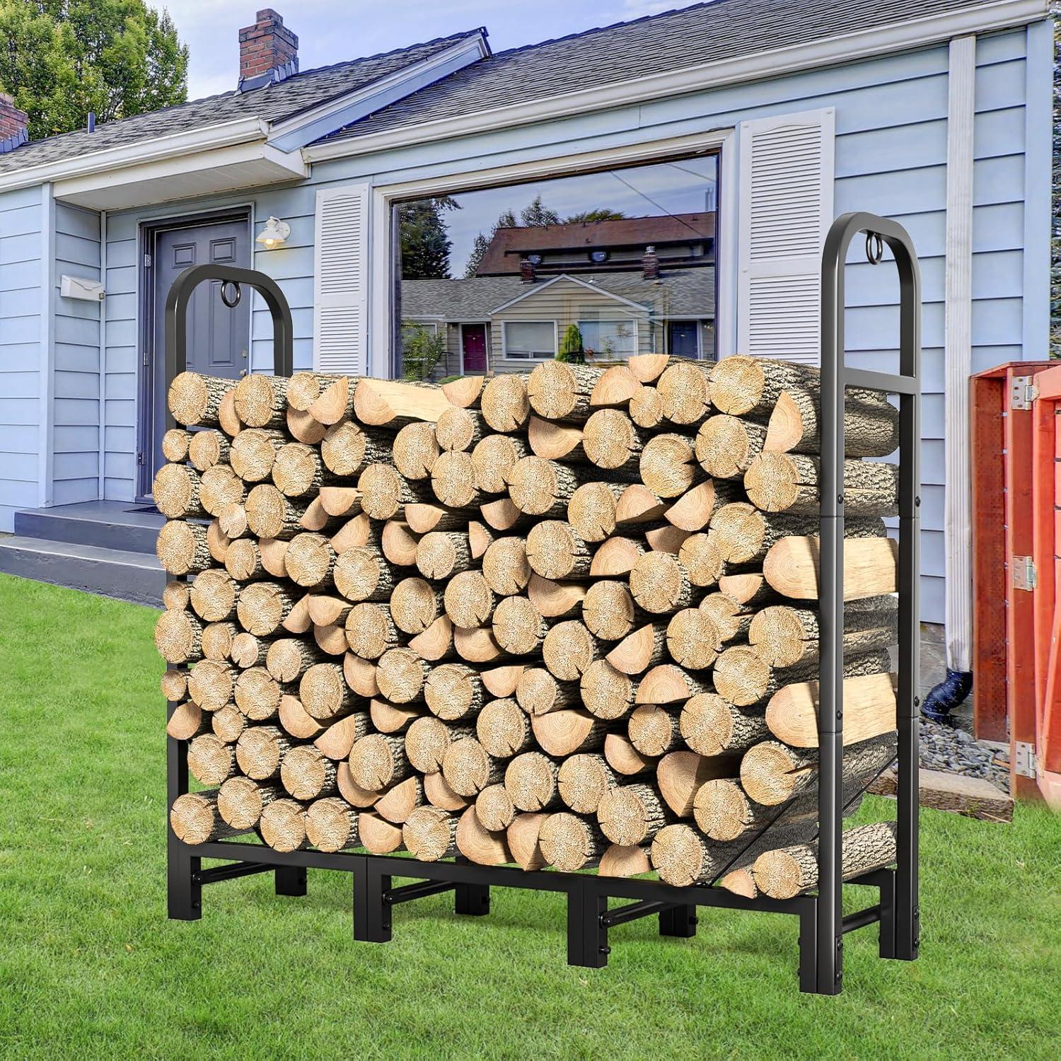 4 ft. Black Heavy Duty Metal Firewood Rack Stand