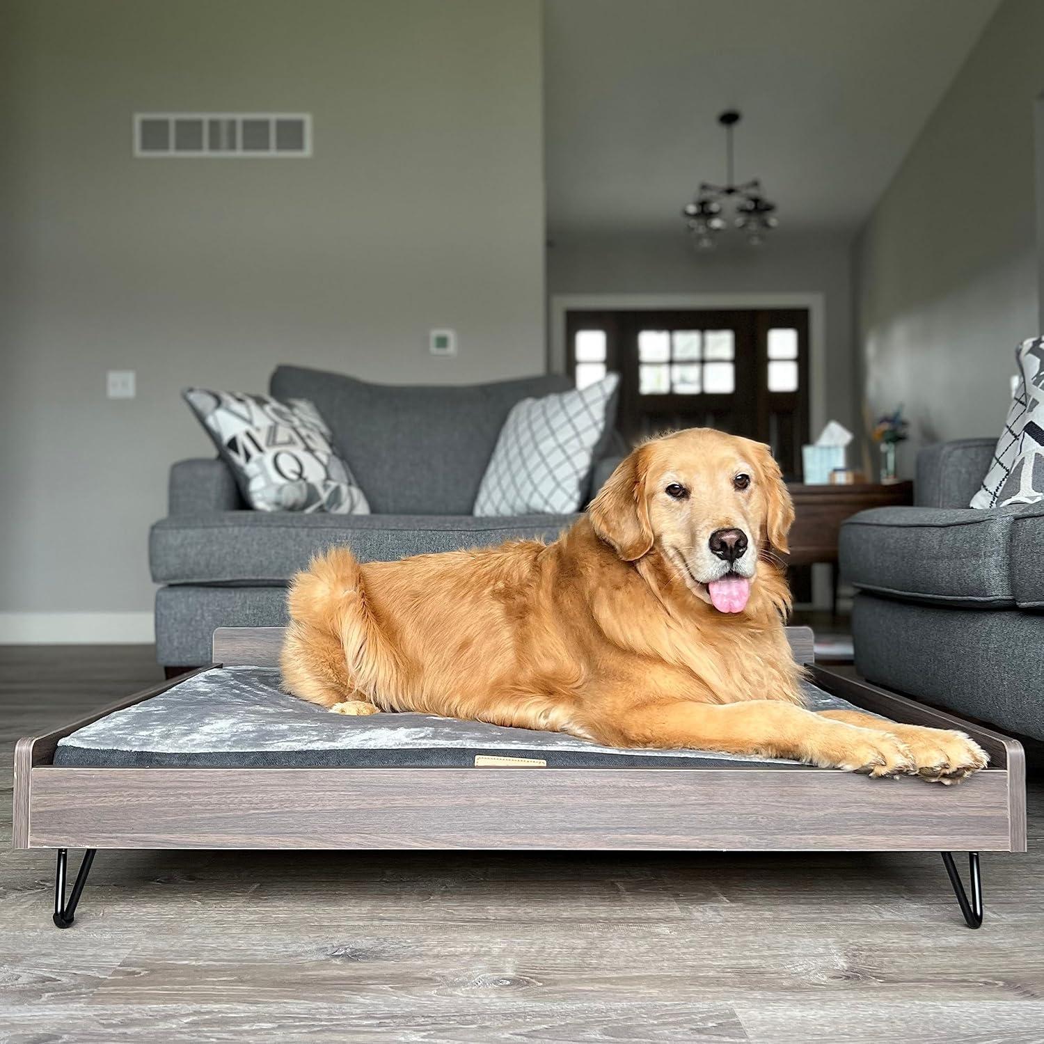 TailZzz Chase Greenguard Gold Certified Pet Bed with Mattress - Large to Extra Large Elevated Wooden Pet Bed with Water-resistant Mattress