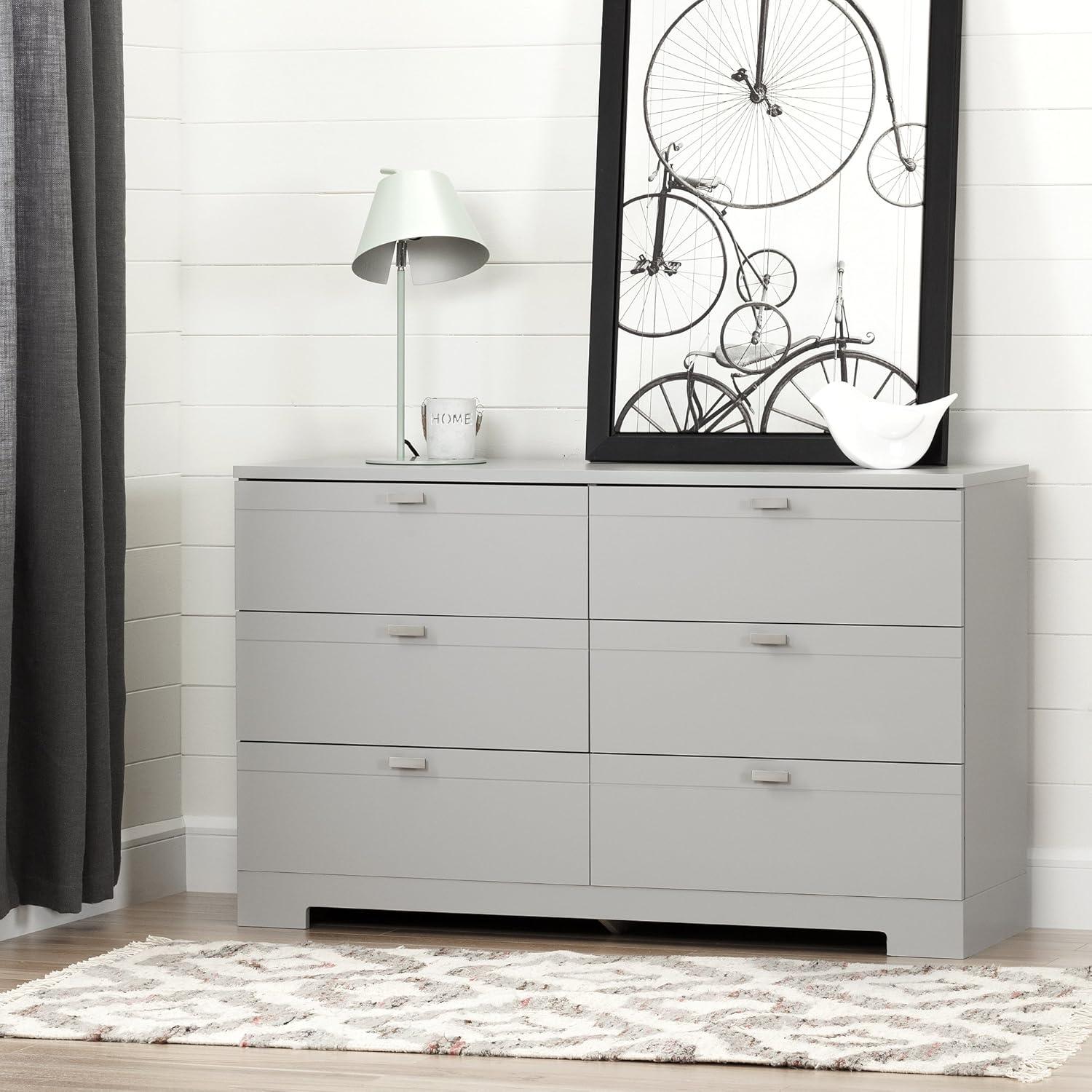 Soft Gray Nursery Double Dresser with Extra Deep Soft Close Drawers