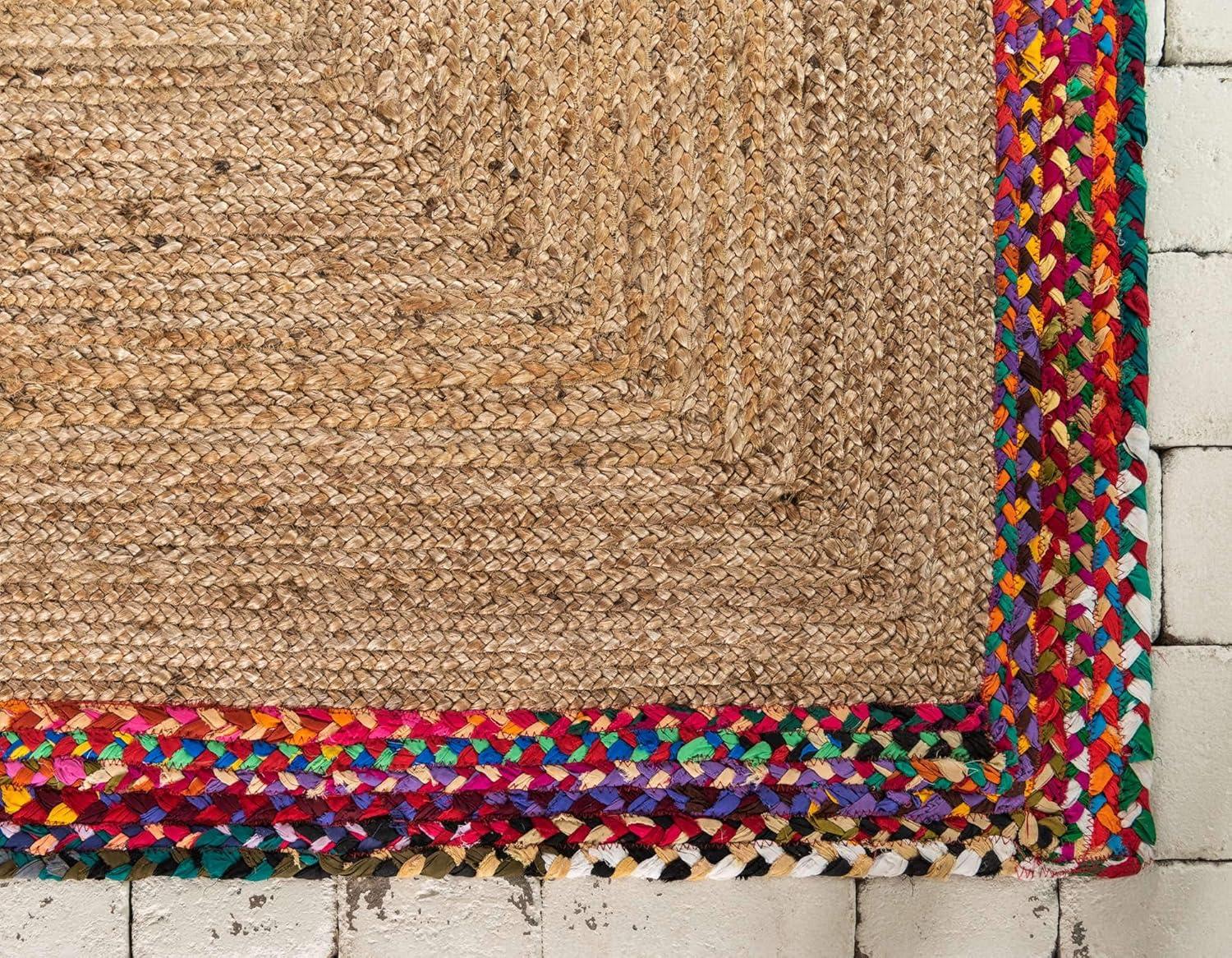 Hand-Braided Jute and Cotton Indoor Rug with Colorful Accents