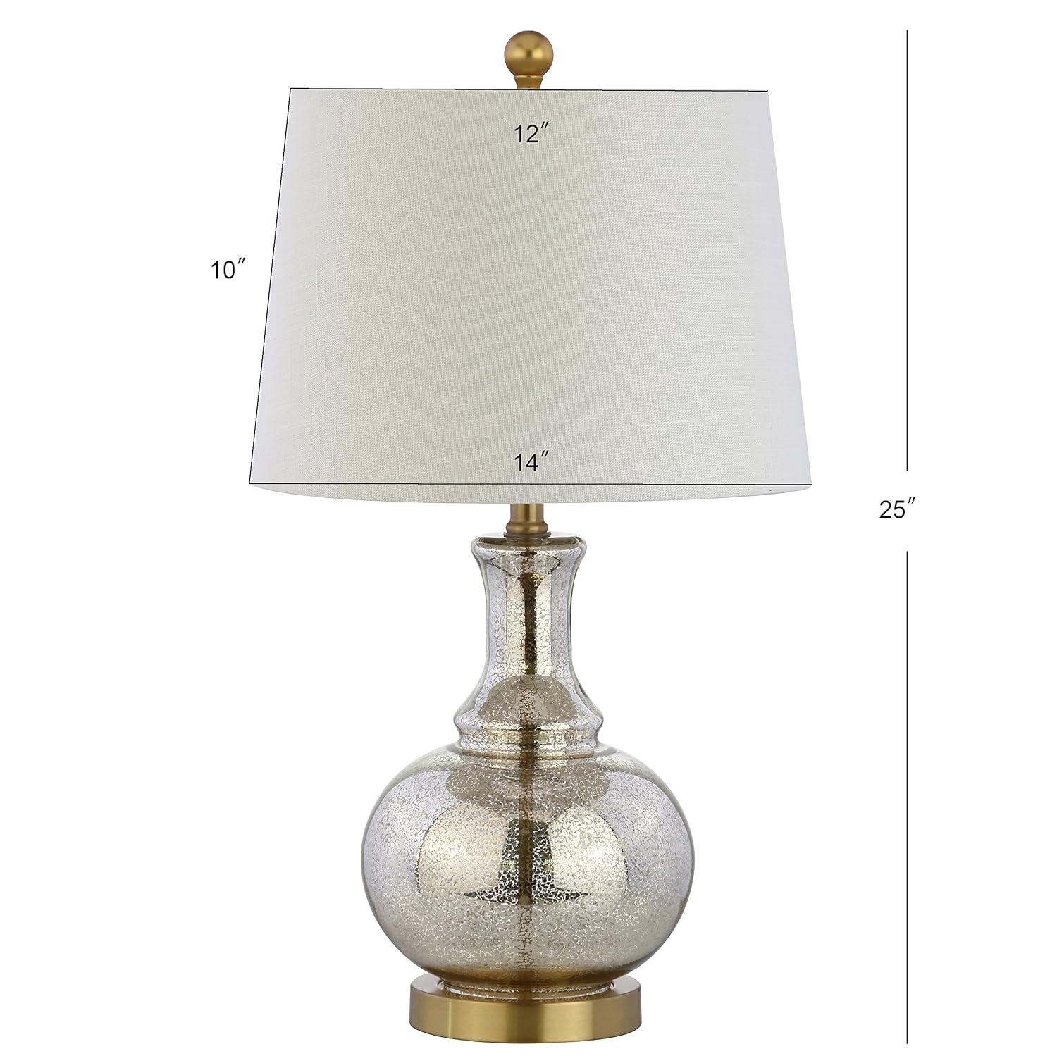 JONATHAN Y Lavelle 25" Glass LED Table Lamp, Mercury Silver/Brass Gold (Set of 2)