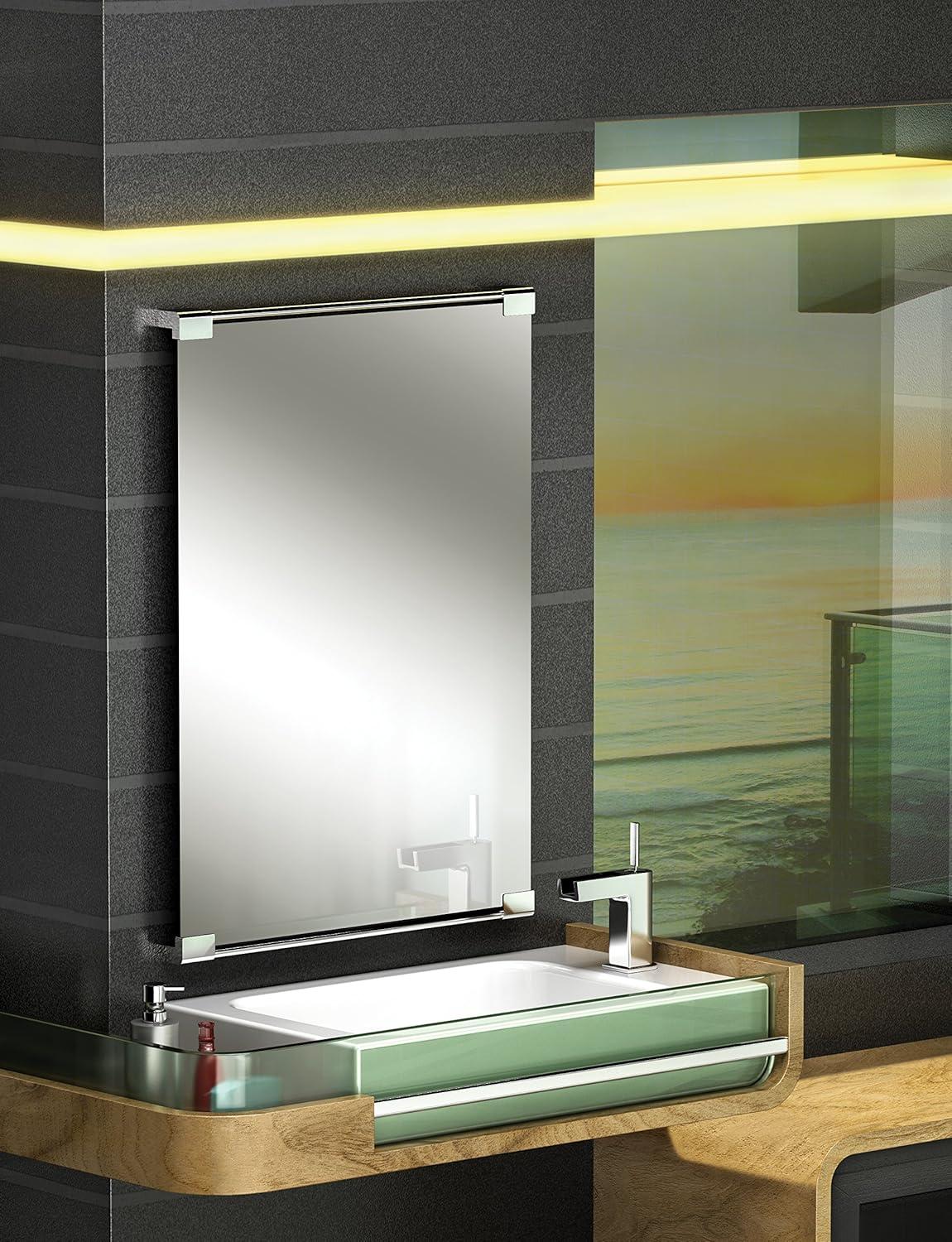 Elegant Chrome Rectangular Bathroom Vanity Mirror with Shatterproof Feature