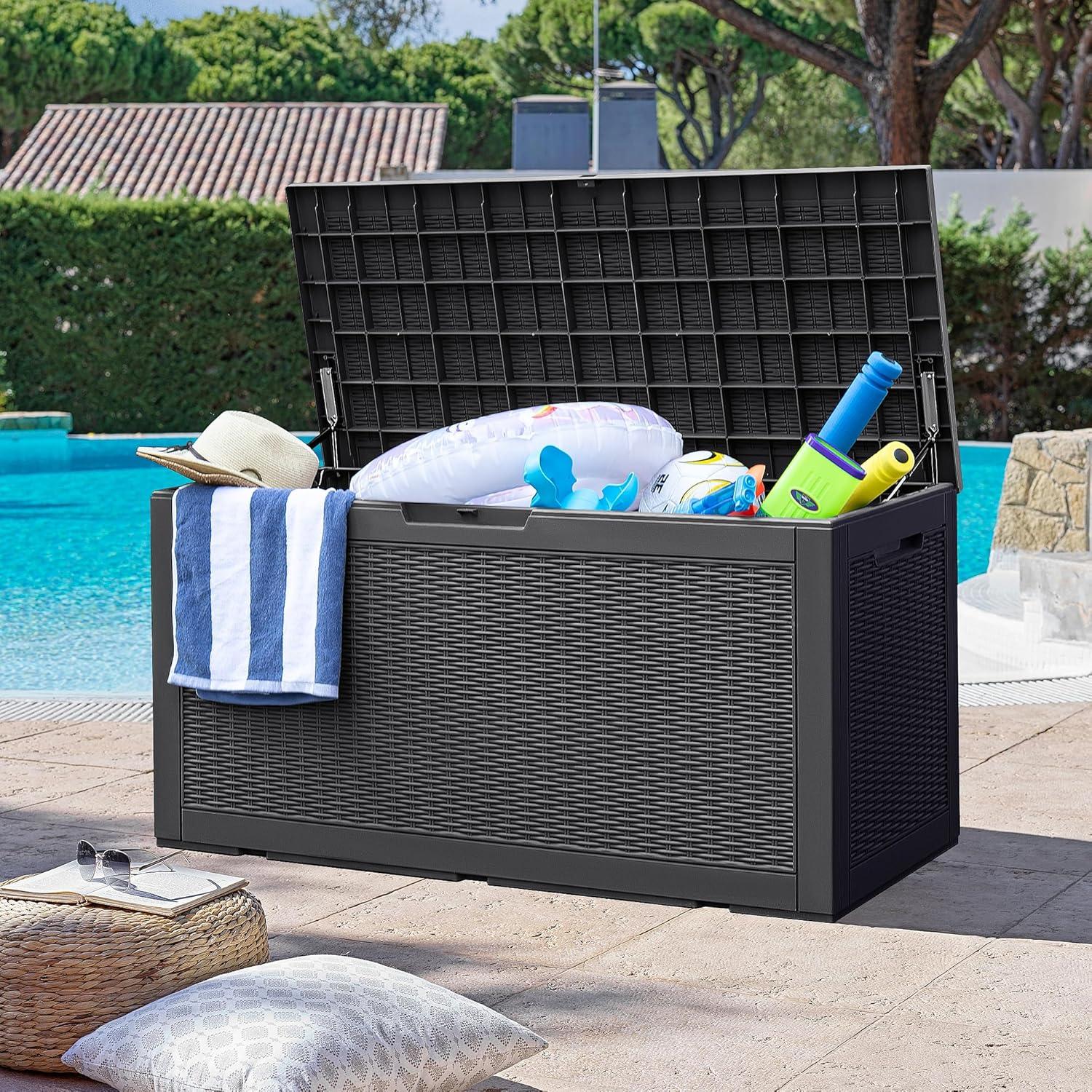 Black Lockable Resin 100 Gallon Outdoor Deck Box