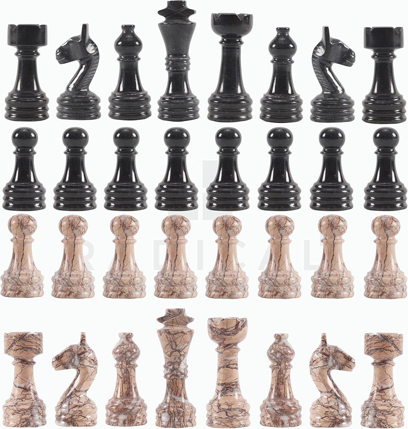 Radicaln Marble Chess Pieces Black and White 3.5 Inch King Figures Handmade 32 Chess Figures - Suitable for 16-20 Inch Chess Game - Board Games