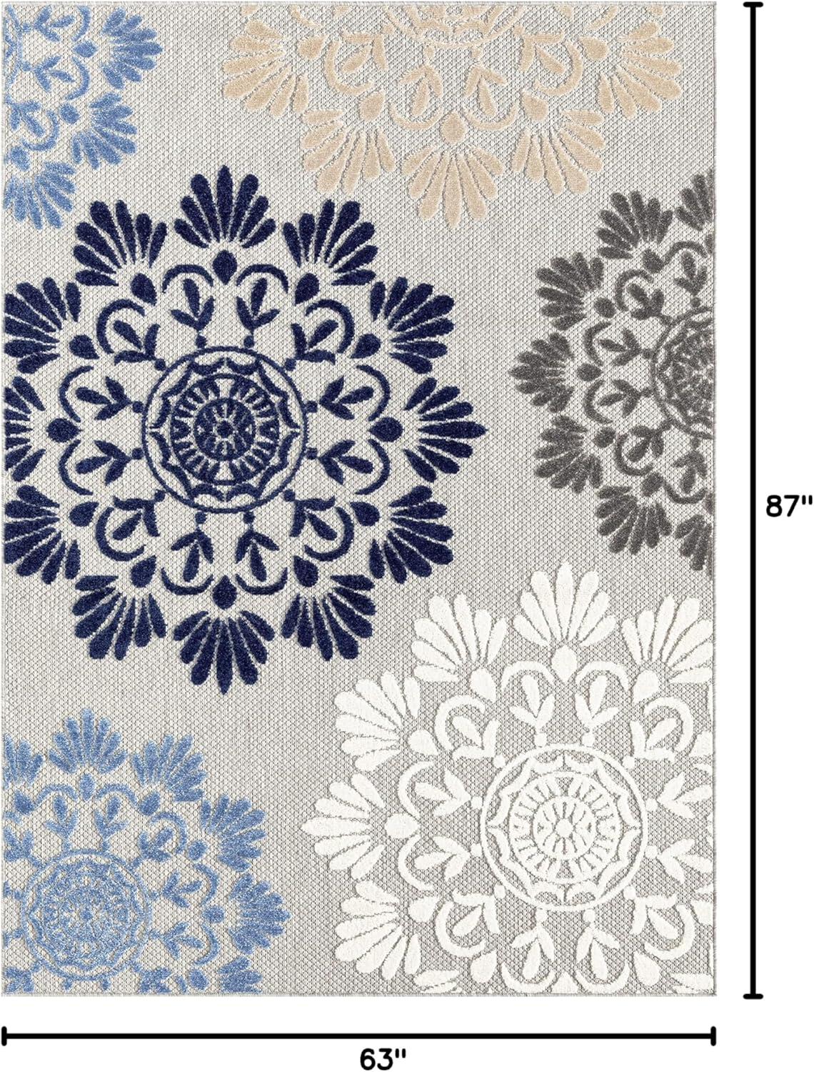 Handmade Reversible Blue Floral 5' x 7' Synthetic Rug