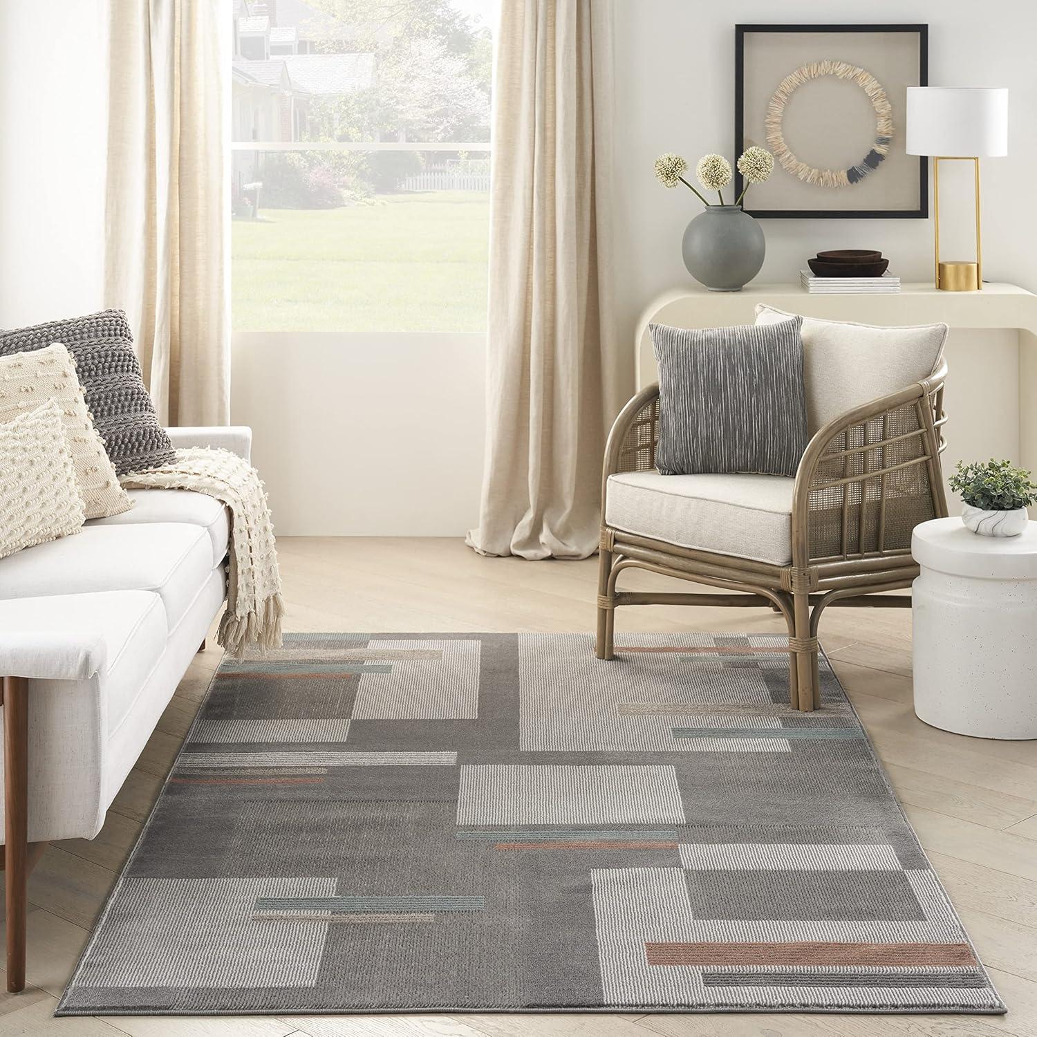 Thalia Geometric Grey Multicolor 5'3" x 7'3" Easy-Care Area Rug