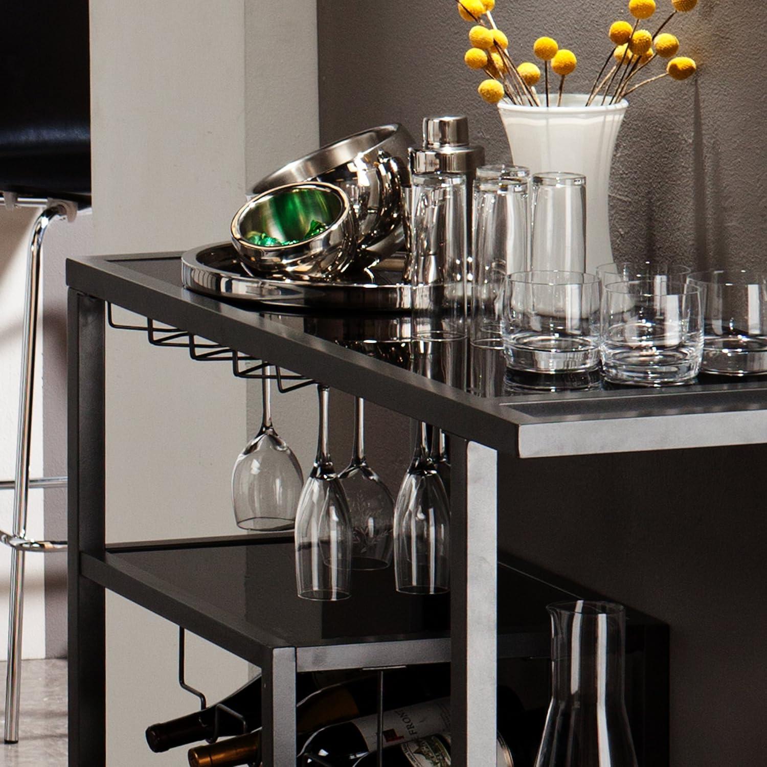 Gunmetal Gray Metal and Glass Bar Cart with Storage