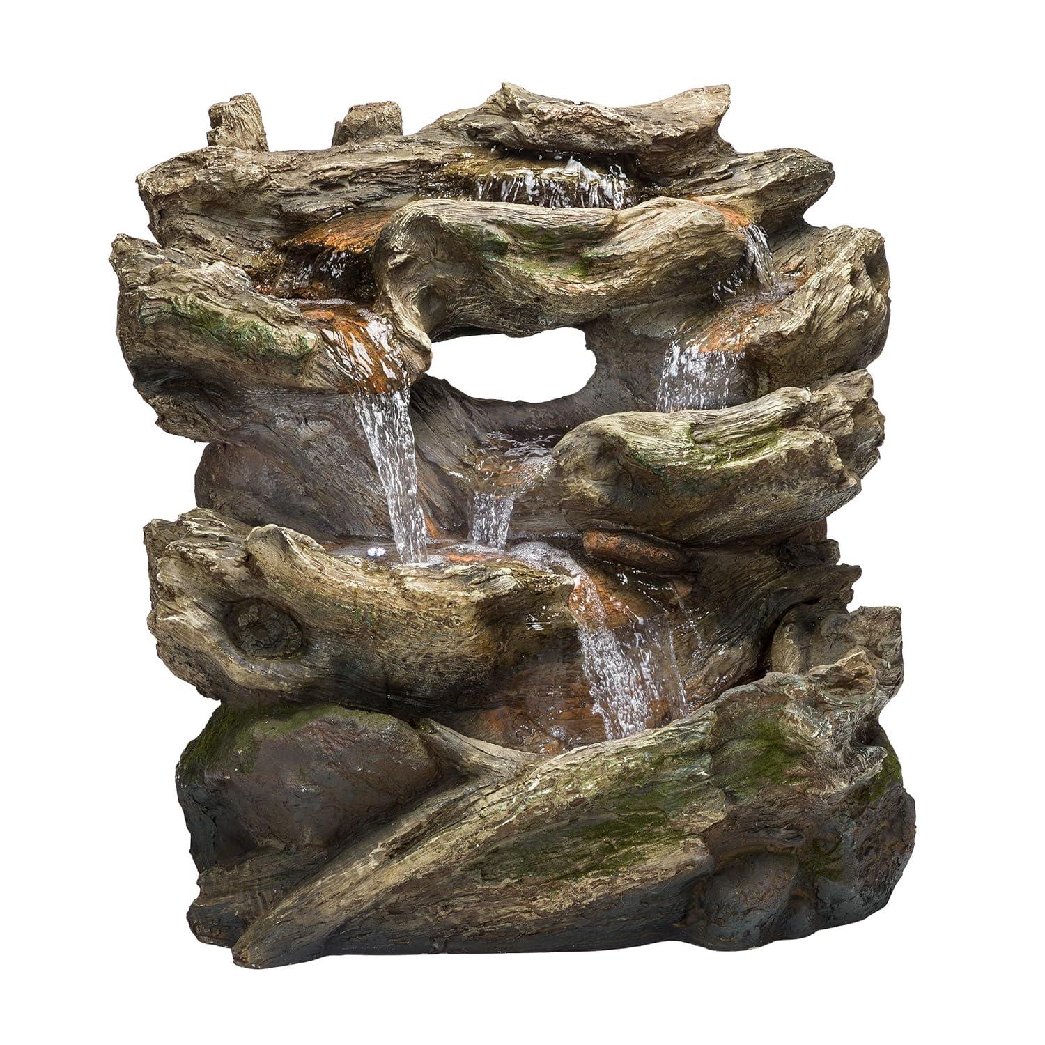 Alpine Corporation 40" x 23" x 30" Outdoor Polystone Light-Up Rainforest Plug-In Fountain, Brown
