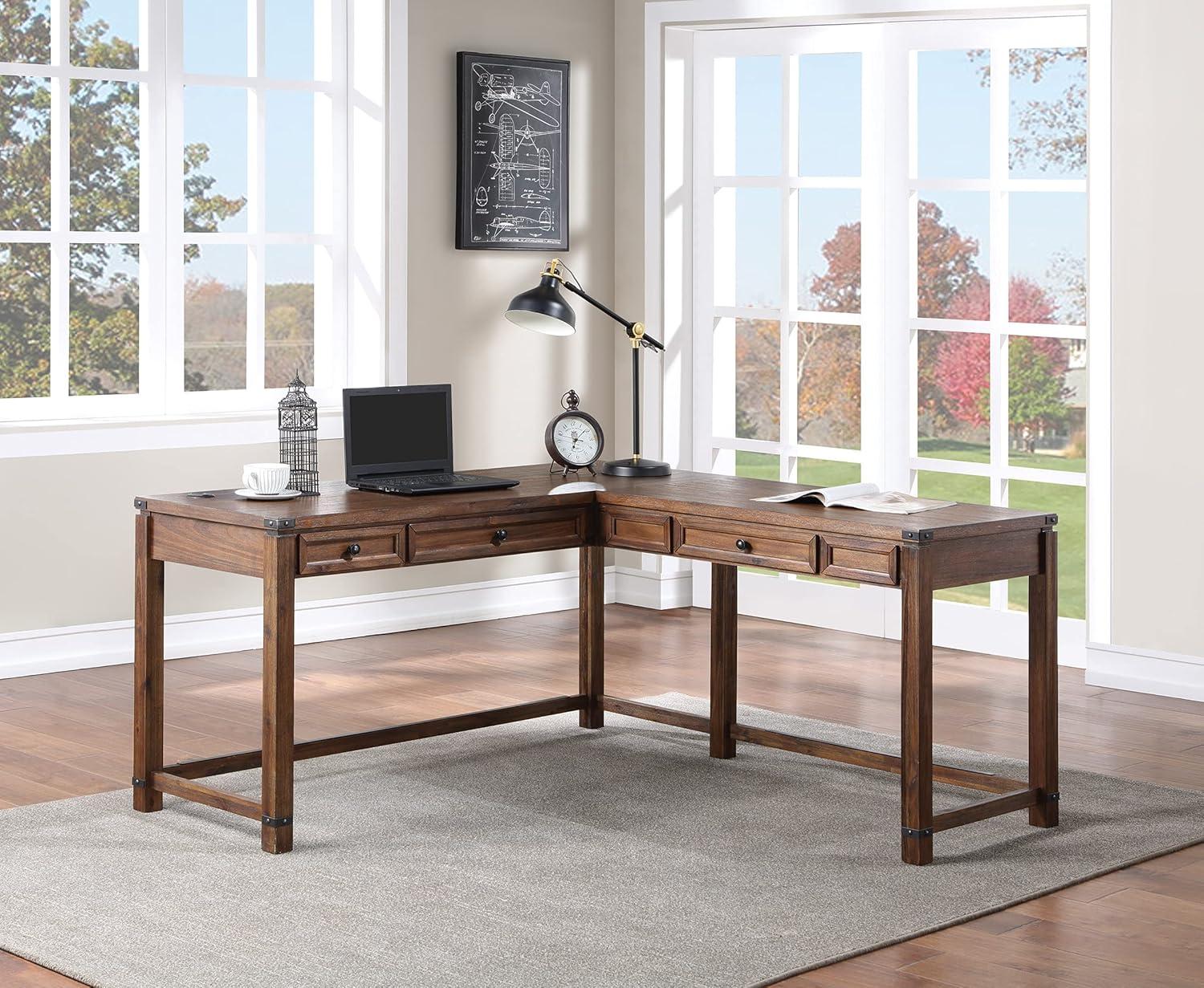 OSP Home Furnishings Baton Rouge L-Shape Desk in Brushed Walnut Finish