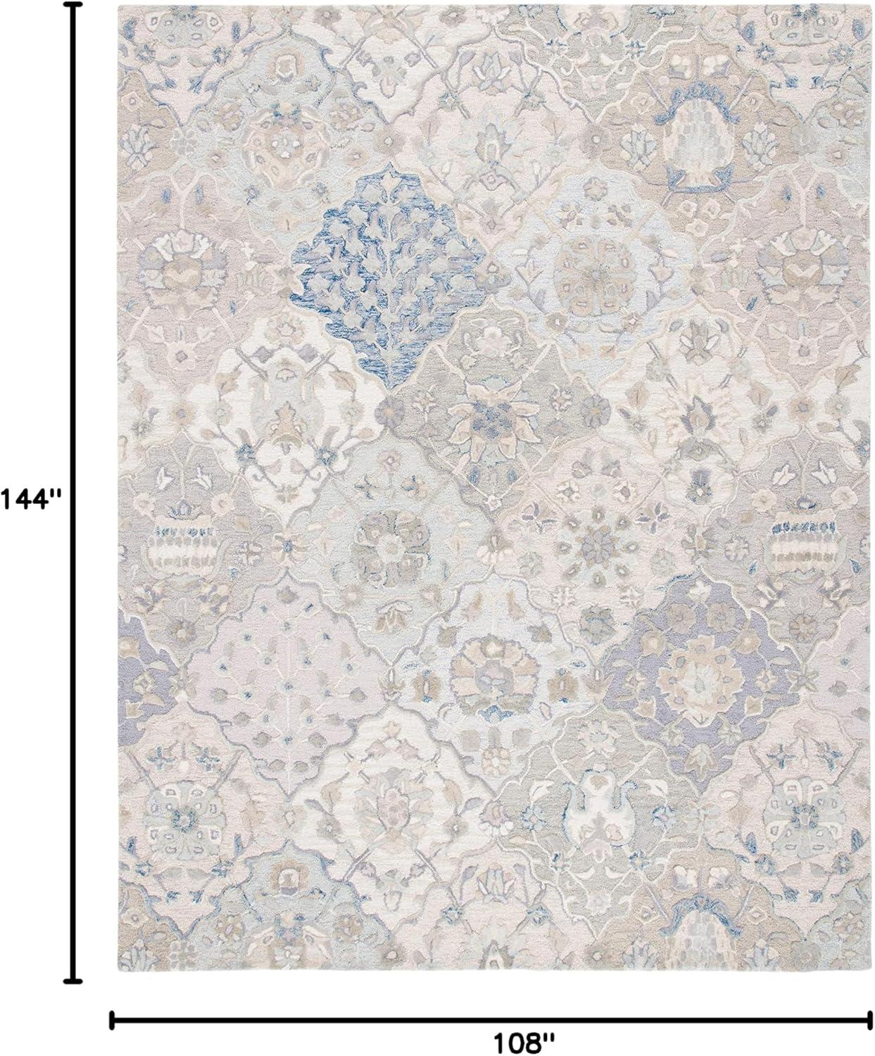 SAFAVIEH Glamour Charmaine Floral Wool Area Rug, Grey/Blue, 9' x 12'