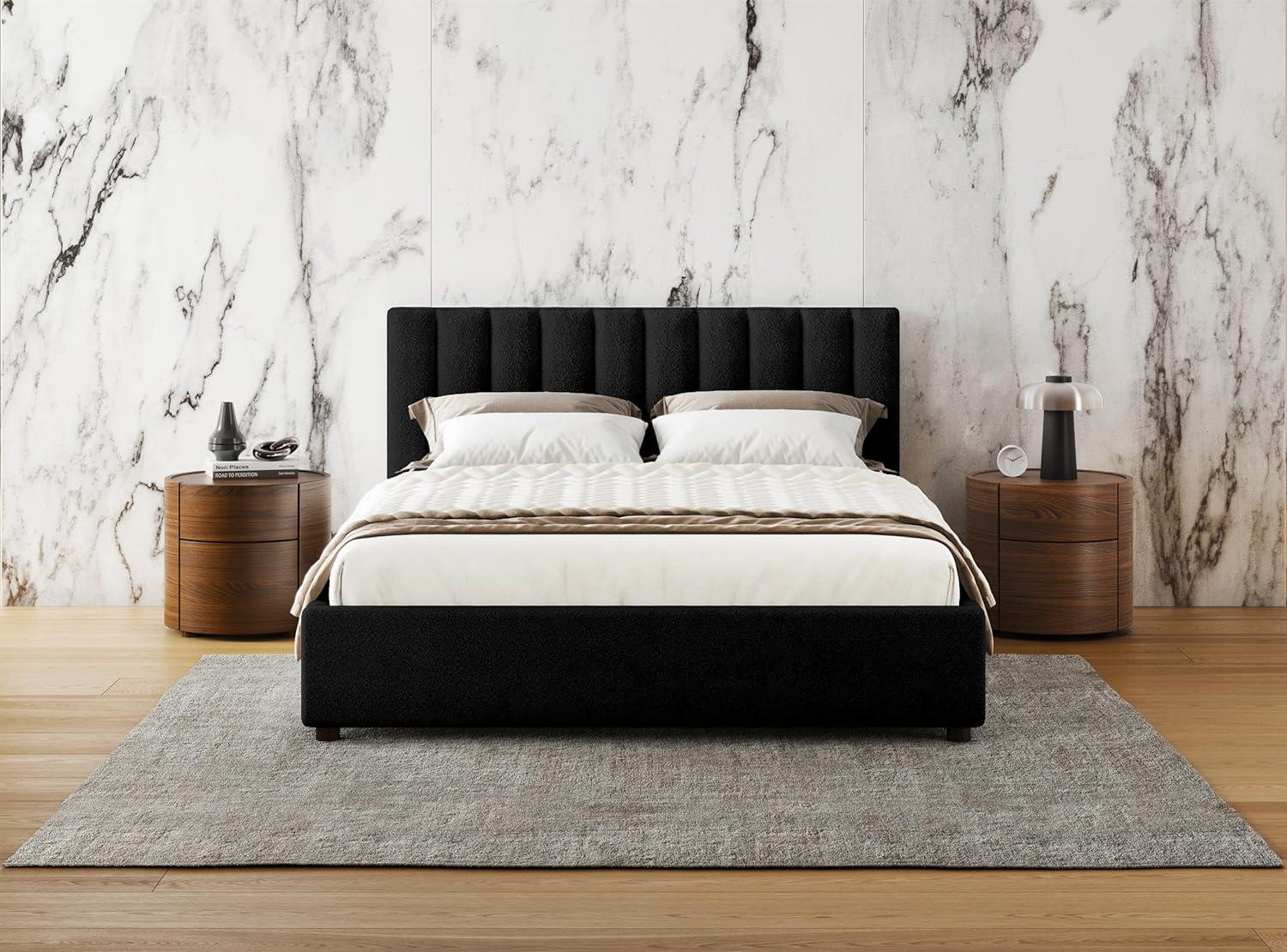 Omax Decor Jaxon Upholstered Platform Queen Bed in White Boucle Fabric