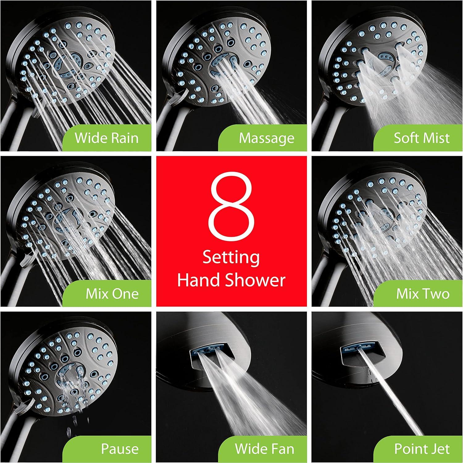 Hotel Spa AquaCare As-Seen-On-TV High Pressure Handheld/Rain 80-mode 3-way Shower Head Combo with Adjustable Arm - Anti-clog Nozzles, Tub & Pet Power Wash, 6 ft. Hose, ORB Bronze Finish