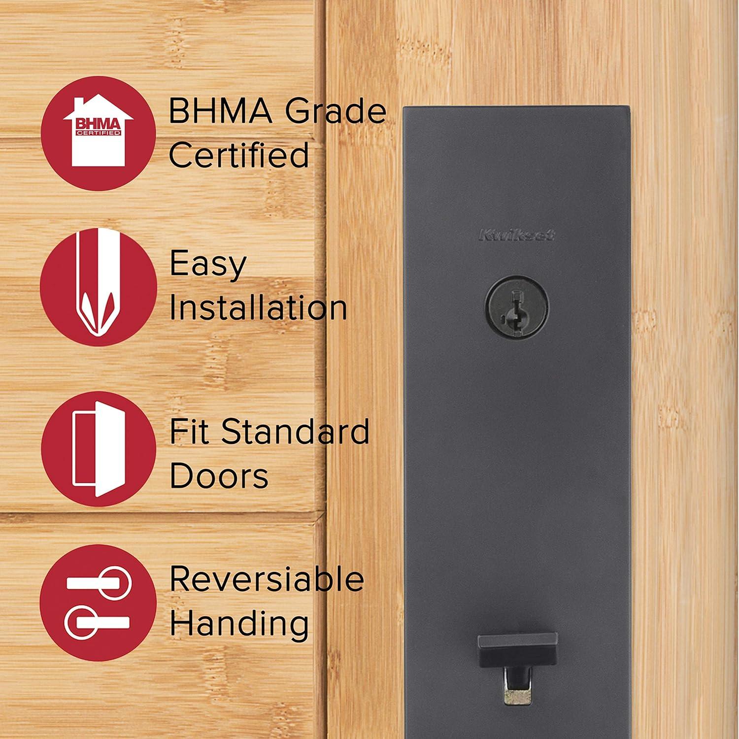 Vancouver Matte Black Keyed Entry Door Handleset with Halifax Passage Handle Featuring SmartKey Security