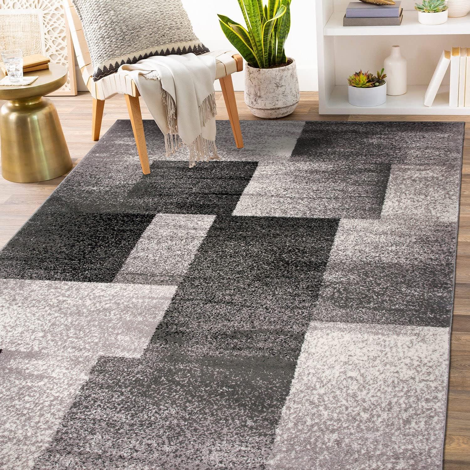 World Rug Gallery Contemporary Modern Geometric Boxes Area Rug - Gray 5' x 7'