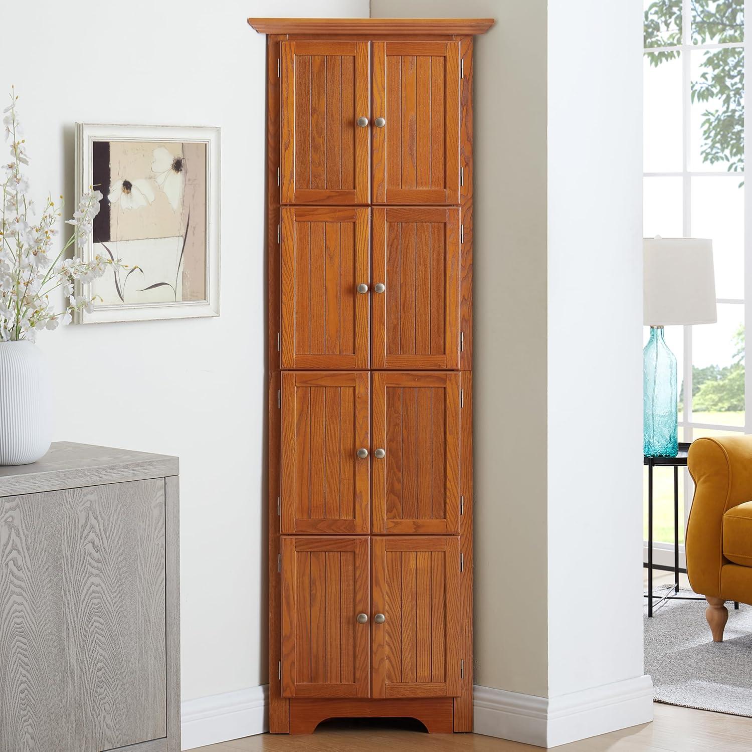 Miekor 4-Tier 72" Corner Kitchen Pantry Storage Cabinet with 8 Doors Tall Storage Cabinet, Corner Cabinet and Adjustable Shelves, Home farmhouse bookshelf Cabinet for Bathroom, Living room, Kitch 1014