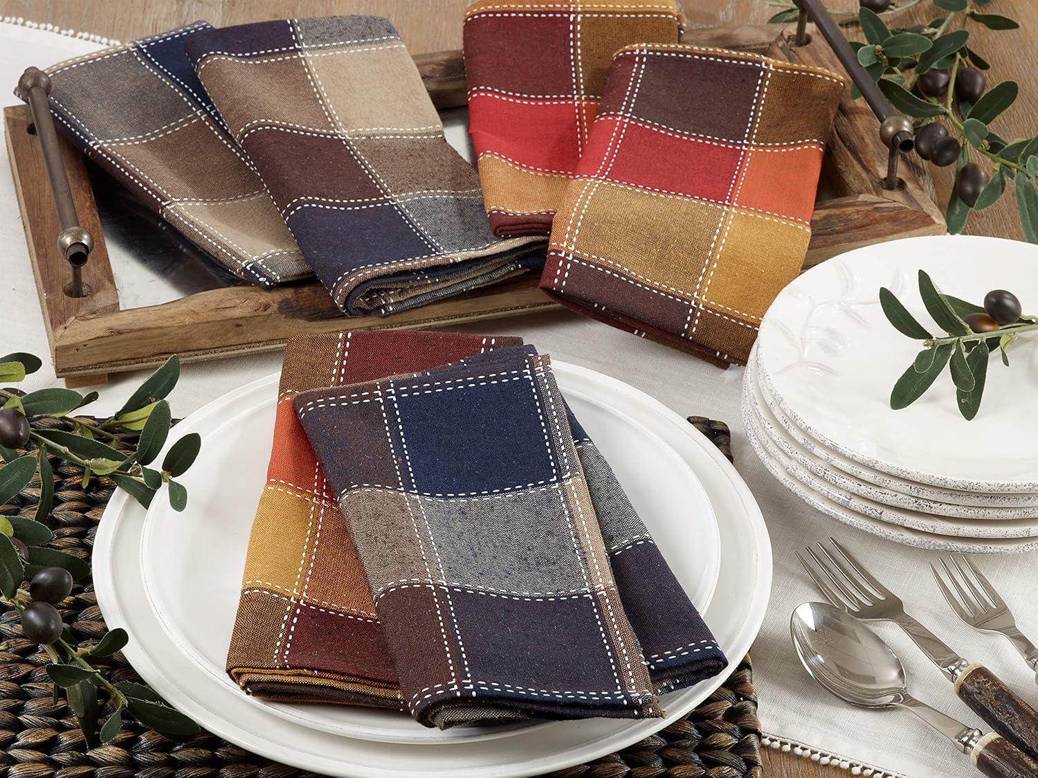 Saro Lifestyle Stitched Plaid Cotton And Poly Blend Table Napkins (Set of 4)