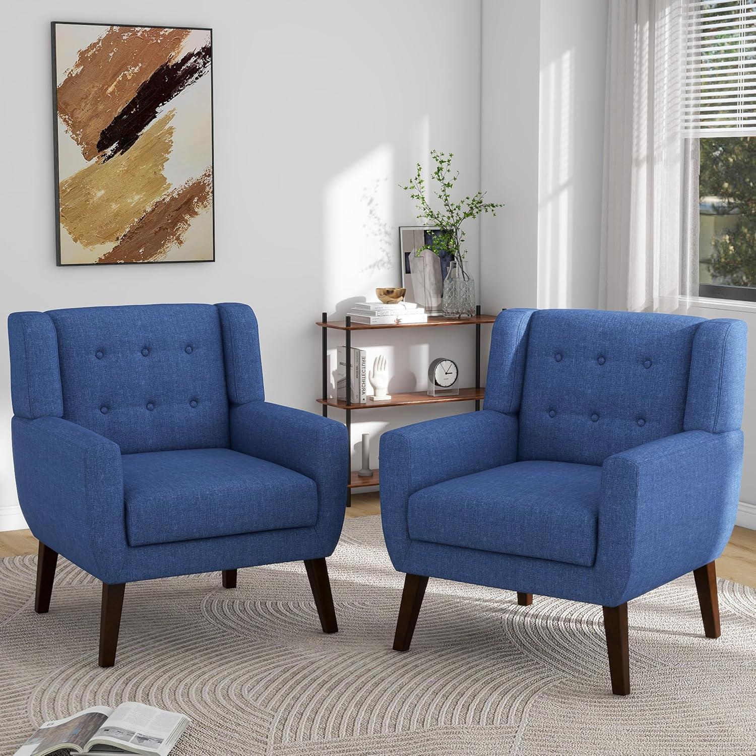 UIXE Beige Accent Chair Set of 2, Linen Fabric Armchair for Living Room, Modern Arm Chairs