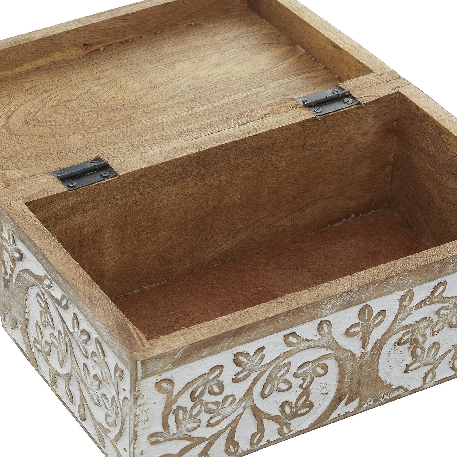 Olivia & May Set of 3 Rustic Carved Mango Wood Boxes : Handmade Keepsake Storage