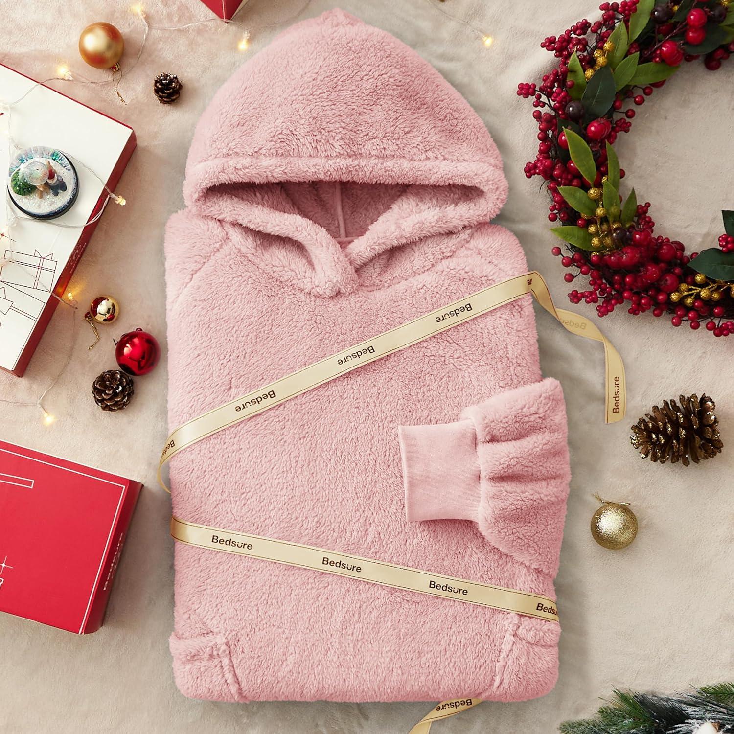 Bedsure Bedsure Wearable Blanket Hoodie Gifts For Women - Cozy Sherpa Hoodie Blanket For Adult Men, Warm Hooded Blanket Sweatshirt