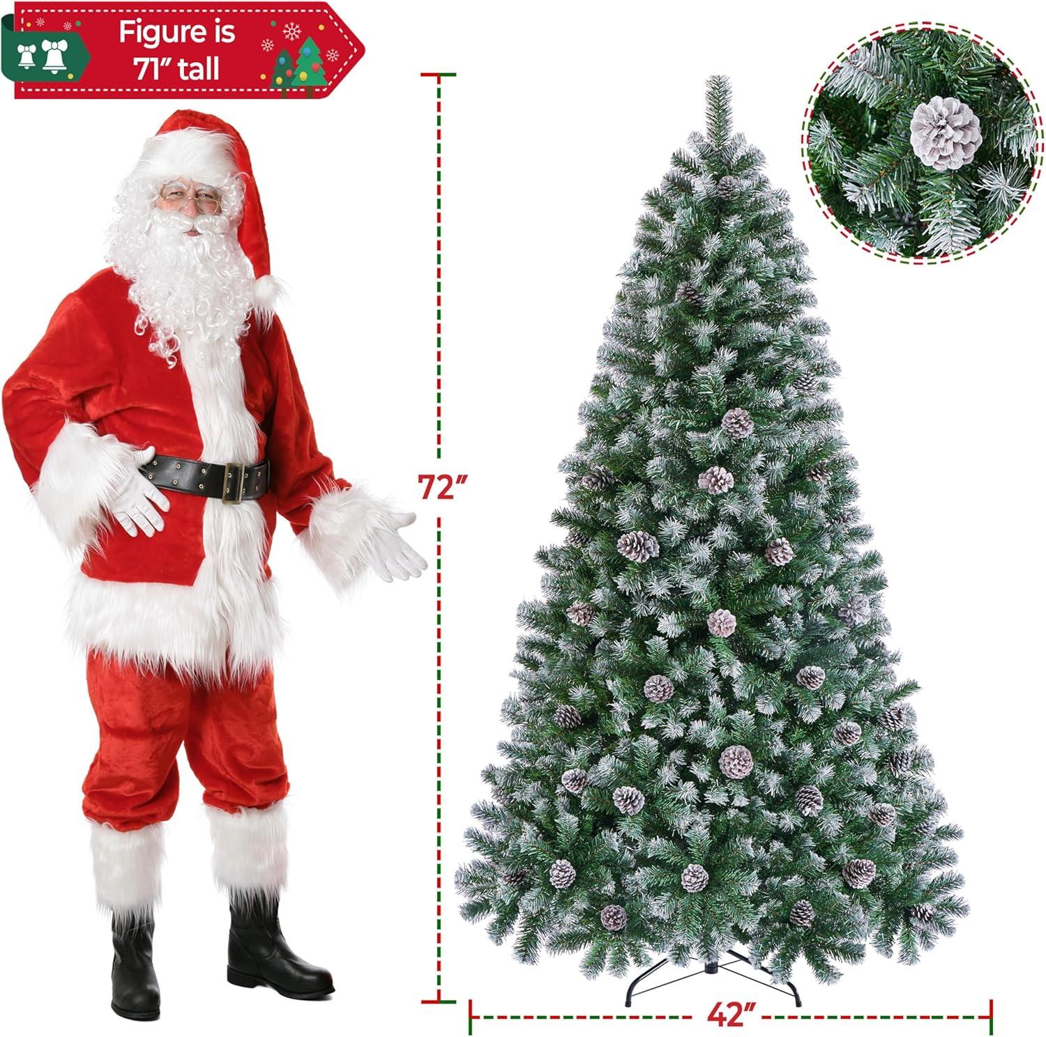 6ft Snow Flocked Pre-Lit Christmas Tree with Pinecones