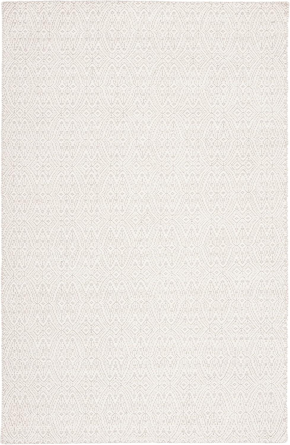 Ivory Hand-Knotted Wool Rectangular Area Rug, 5' x 8'