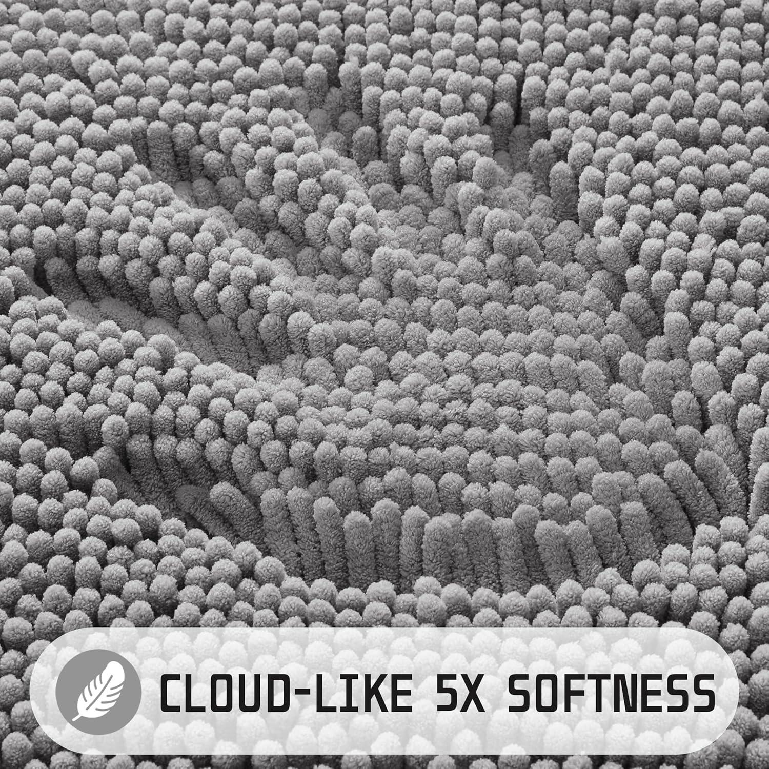 CHENHAINAN Bathroom Rug Mat, 24'' x 17'', Luxury Chenille Shaggy Bath Rugs, Extra Soft & Thick, Absorbent Water, Non-Slip, Machine Washable, Bath Mats for Bath Floor,Tub and Shower, Gray