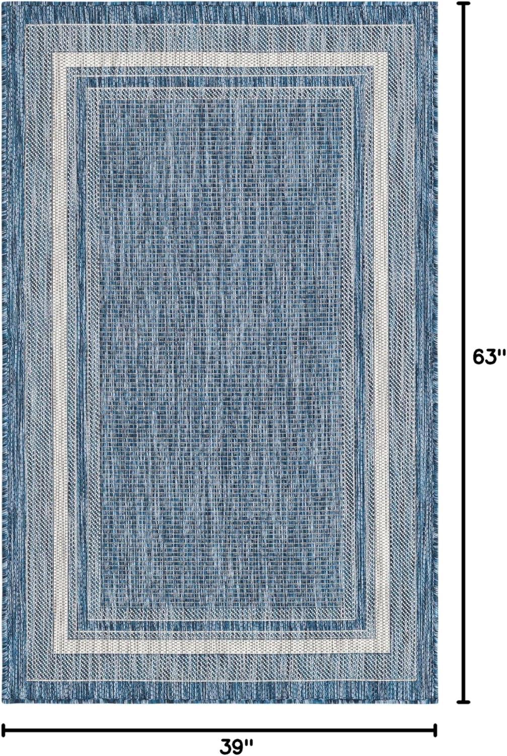 Unique Loom 10' 0 x 14' 0 Rectangle Indoor/Outdoor Border Blue Area Rug